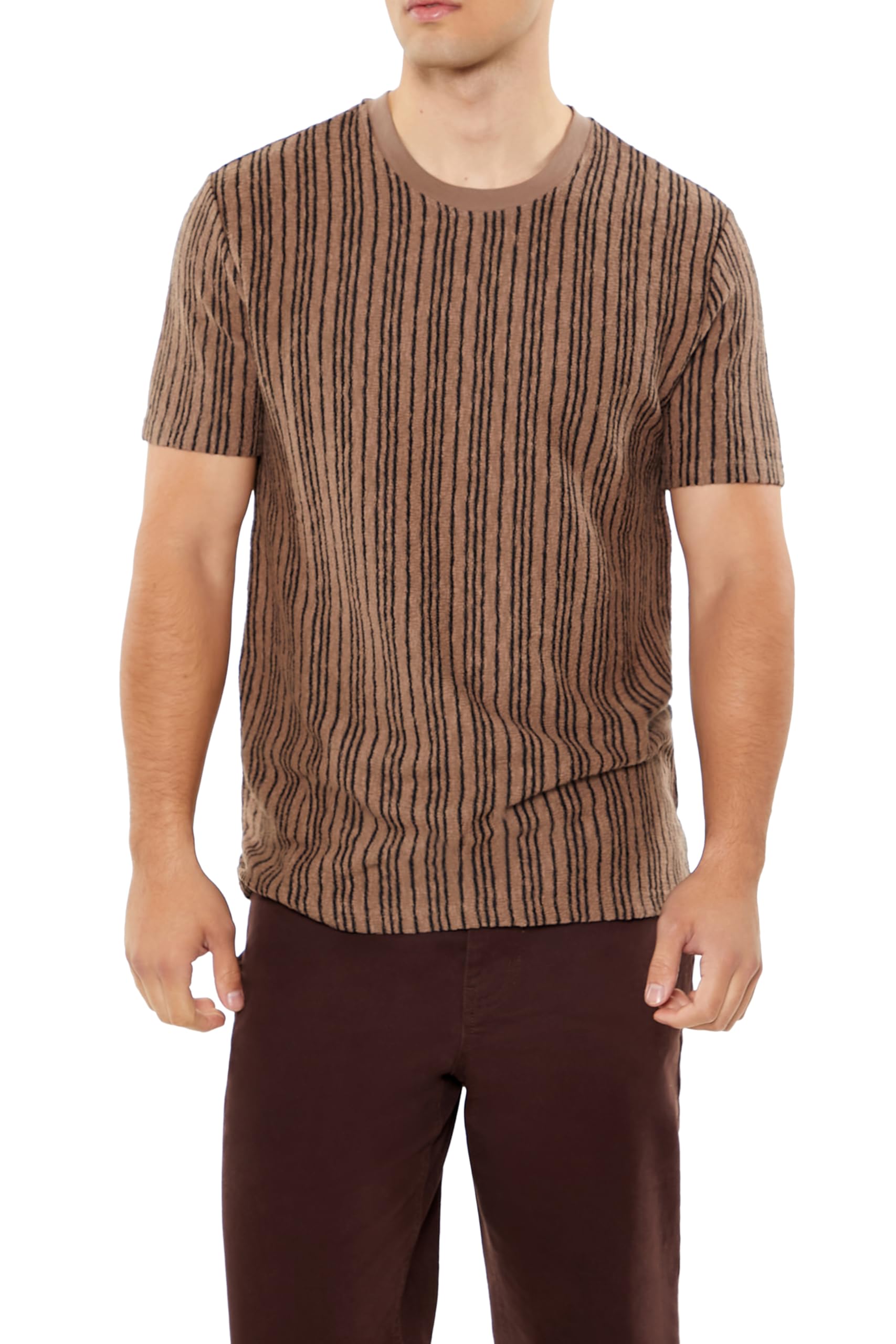 Forever 21 Men's Textured Vertical-Striped Slim-fit Tee
