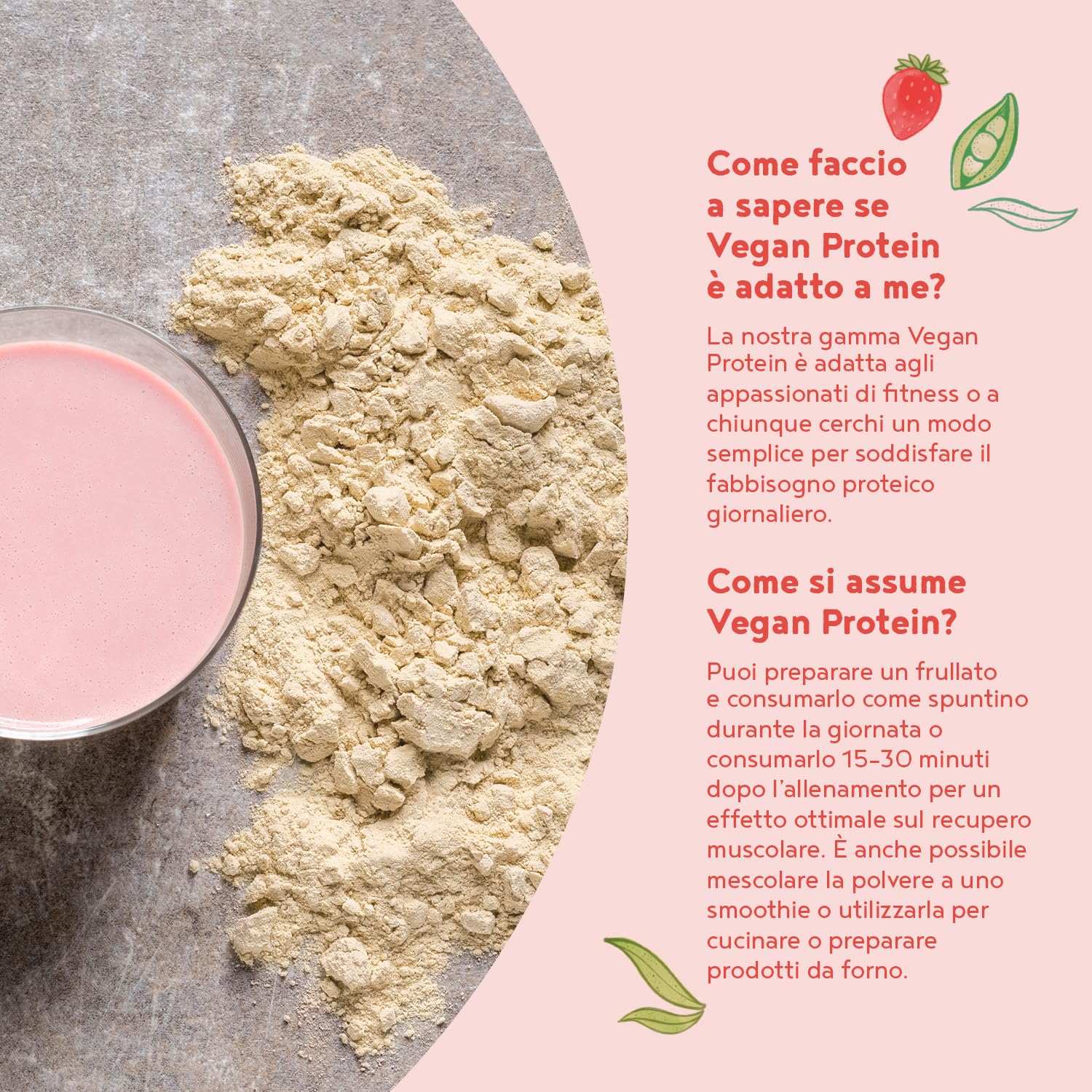 Proteine in Polvere Vegane | Gusto Fragola | 18g Proteine Vegetali Isolate di Pisello, Riso e Girasole | Massa Muscolare | 600g Vegan Protein Powder | Alpha Foods