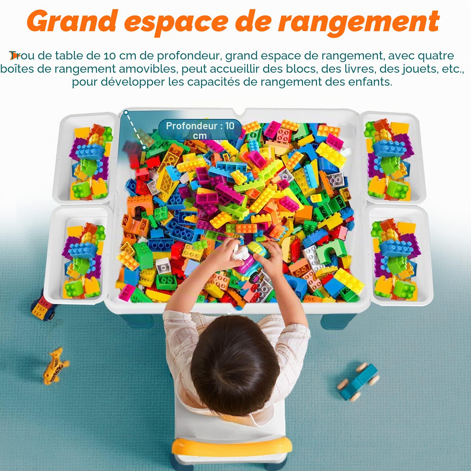 LZQ Table pour Enfant 5 en 1 avec chaises - avec 1 Chaise - Plateau Double Face - Table d'activités Multifonction avec Espace de Rangement
