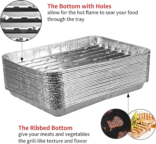 Miniatura 2 de Roponan Paquete de 30 sobres desechables para parrilla, sartenes de aluminio con agujeros, accesorios de parrilla para barbacoa, cocina al aire