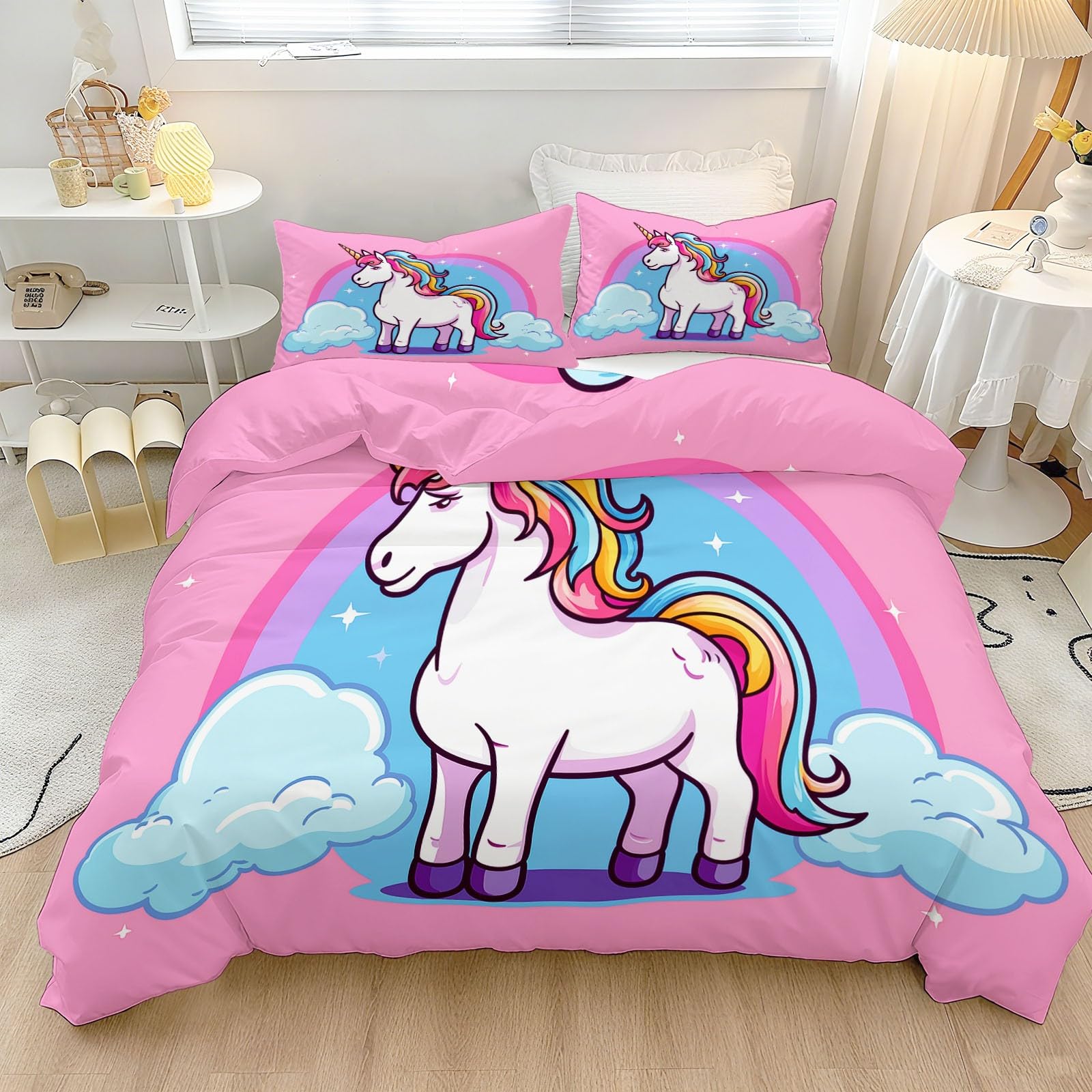 Housse de couette 200x200 licorne zippée pour un lit d'enfant facile à faire
