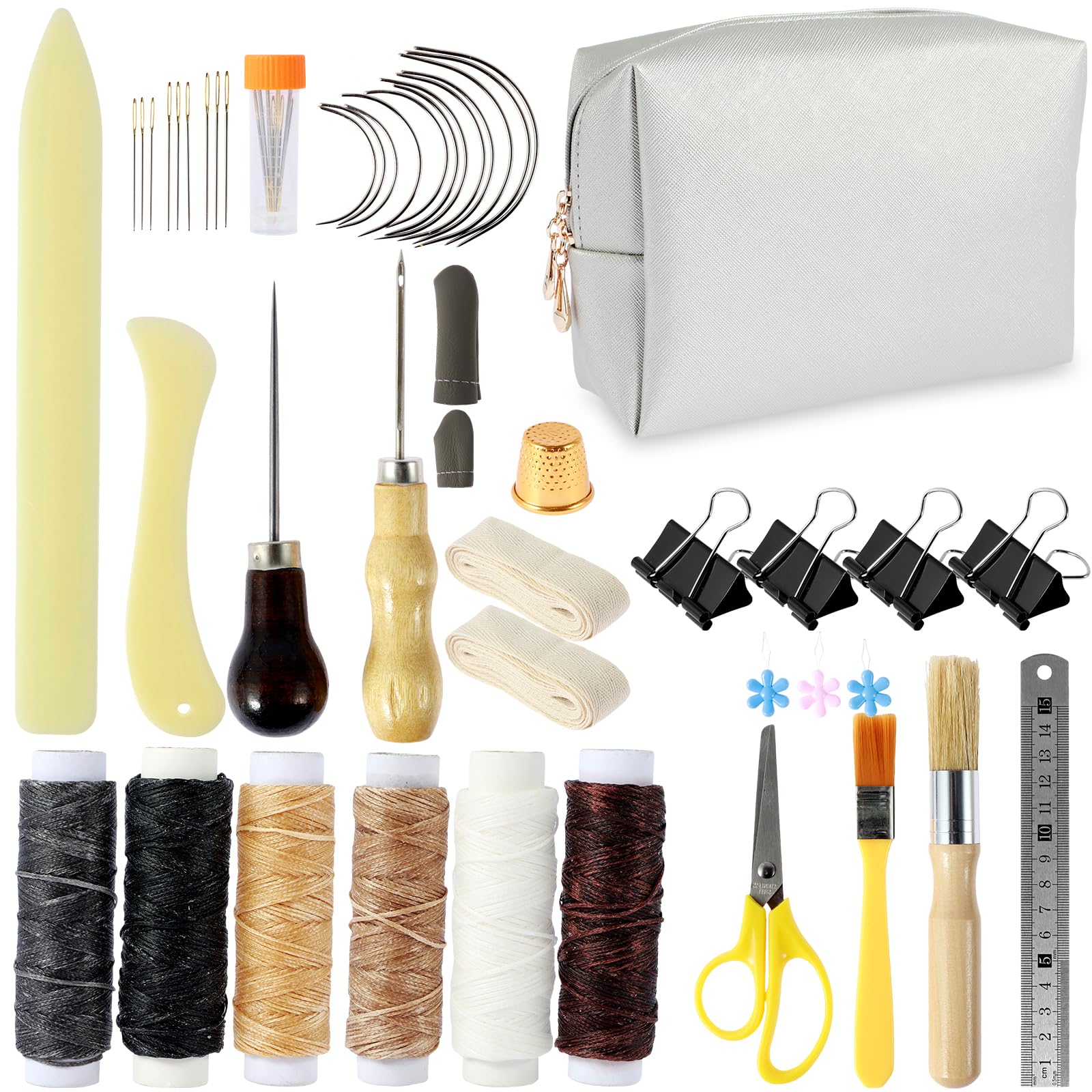 49 Pcs Book Binding Kits, Hand Bookbinding Tools for Beginners, Hand Bookbinding Starter Tool Set with Waxed Thread Bookbinding Supplies,DIY Handmade Bookbinding Kit for DIY Book Binding Crafts Sewing