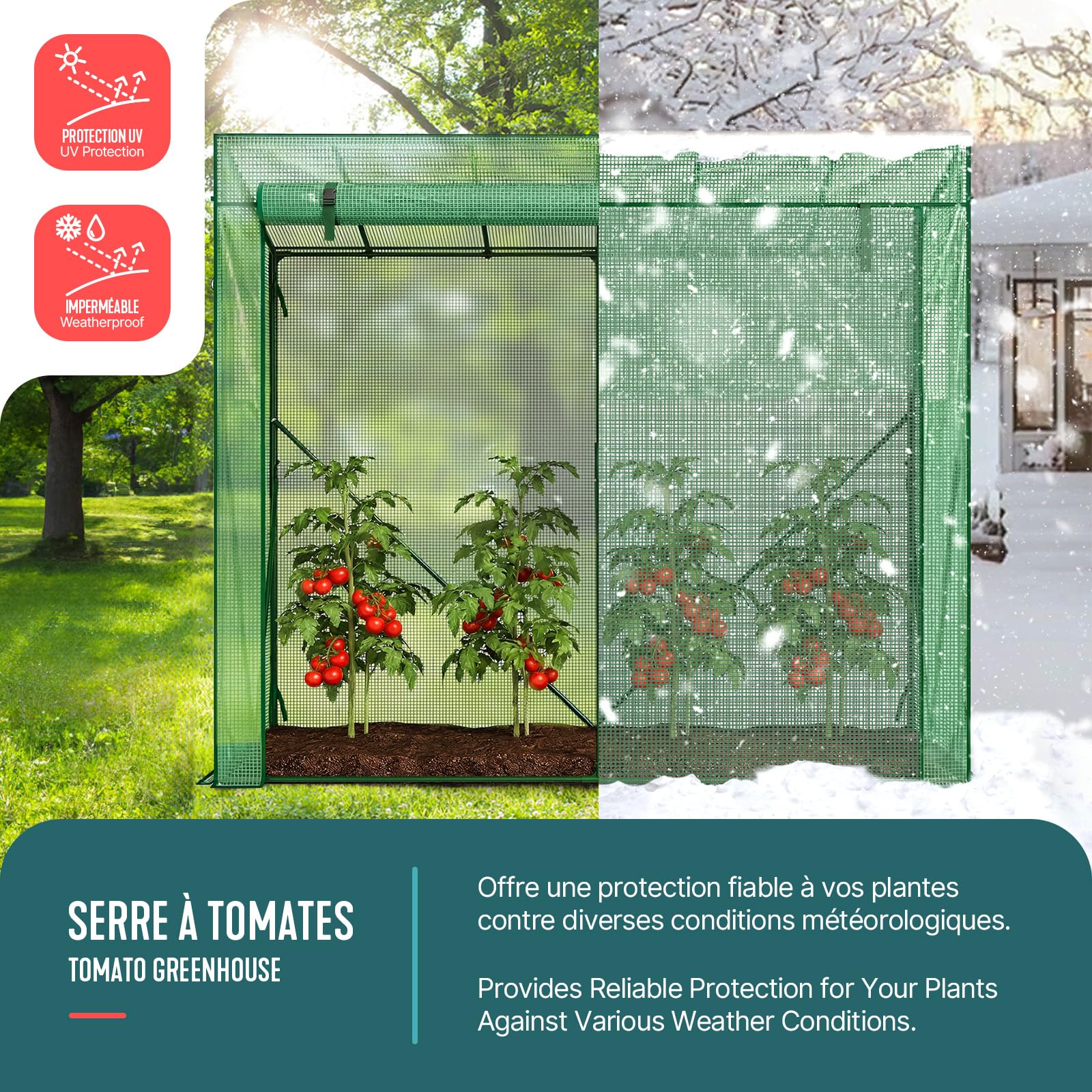 VOUNOT Gewächshaus Foliengewächshaus 200x77x170 cm, Schrägdach Tomatengewächshaus mit 2 Sichtfenster, Stabil Tomatenhaus für Gemüse, Blumen & Obst, Verstärkte PE-Folie 135g/m², Grün