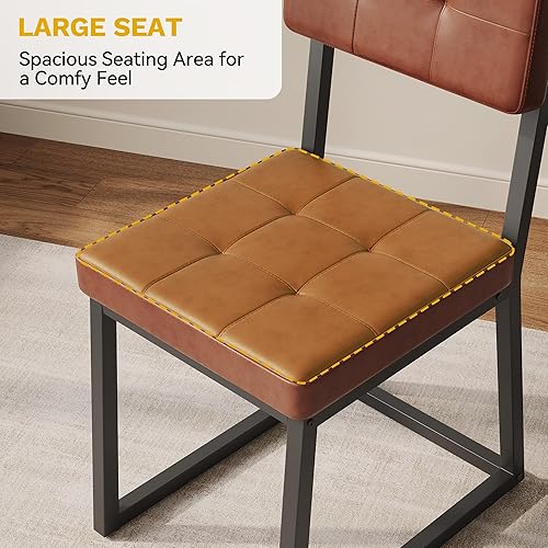 Miniatura 6 de DWVO Juego de 4 sillas de comedor modernas tapizadas de color marrón con asiento acolchado de piel sintética y patas de metal resistentes para