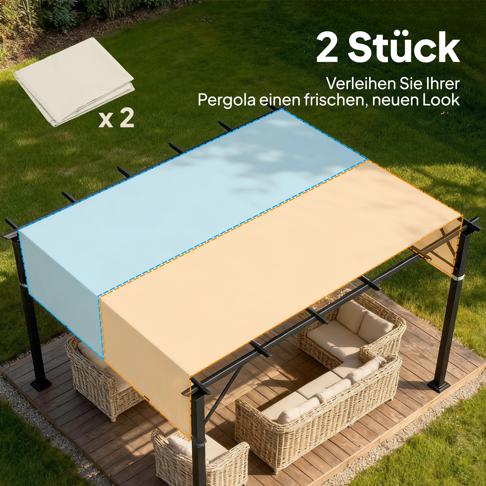 Outsunny Ersatzdach für Pergola 488 x 122 cm mit UV-Schutz, Sonnensegel für Terrassenüberdachung, Ersatz-Dachplane für 3 x 3 m Pavillon
