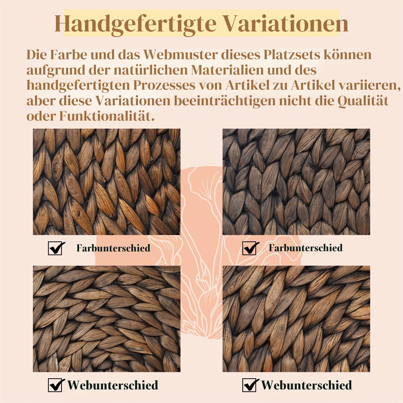 YANGQIHOME Platzset aus Wasserhyazinthe, rundes Tischset, handgemachte runde Platzdeckchen, Telleruntersetzer für Esstisch und Boho Deko, Weihnachten (6er Set, 35 cm, Schwarz)