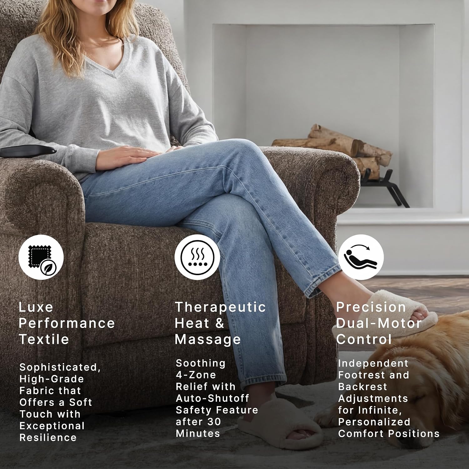 Signature Design by Ashley Aureta Dual Motor Power Lift Recliner | Independent dual motor positioning, Stain-resistant Earth brown Next-Gen Nuvella performance fabric, Heat and massage