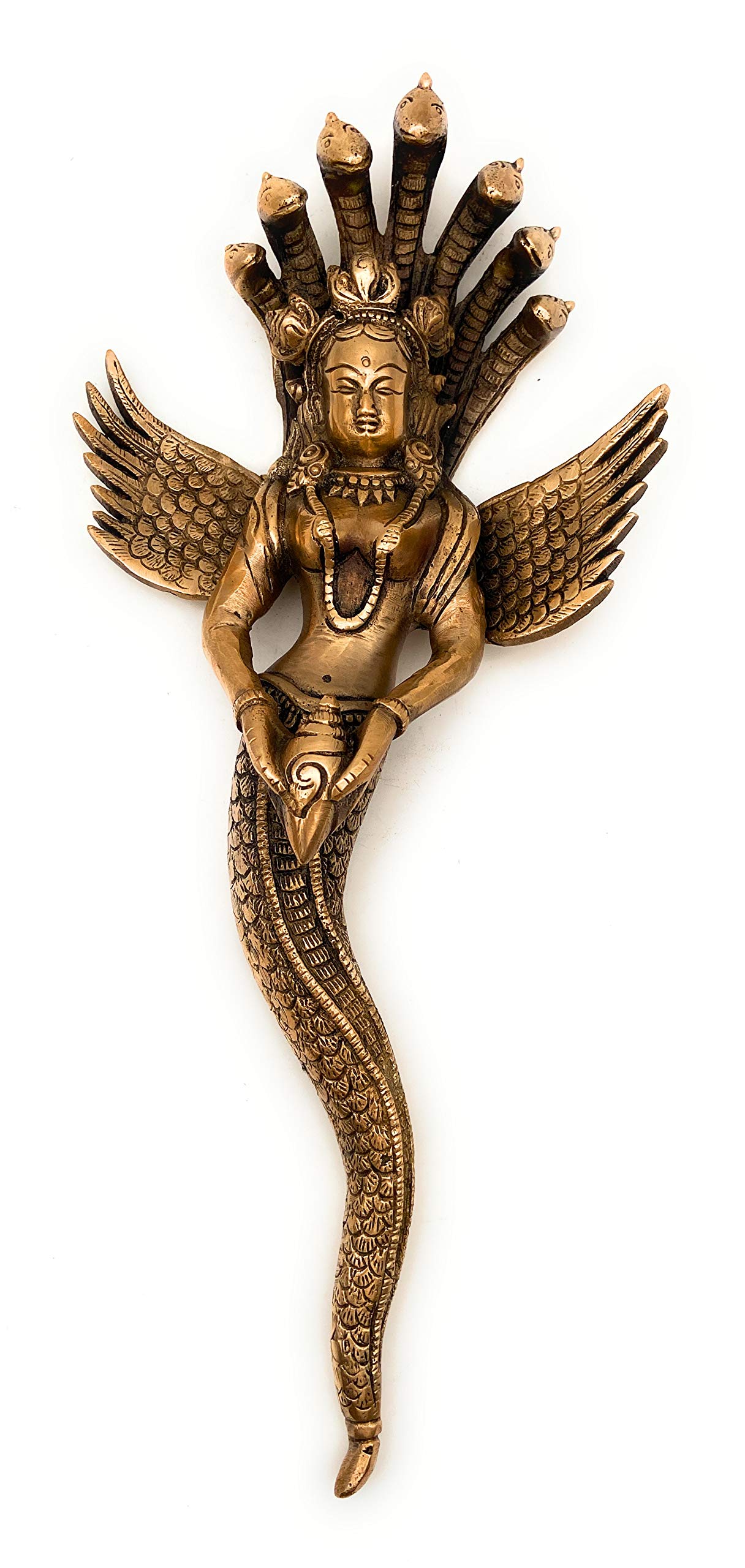 South Indian Arts Brass Naga Kanya Statue | Nagkanya Idol | Nag Devi Statues| Snake Women Idol | Brass Serpent Goddess | Nag-Kanya | Mansa Devi,Gold, 35Cm, 1 Piece