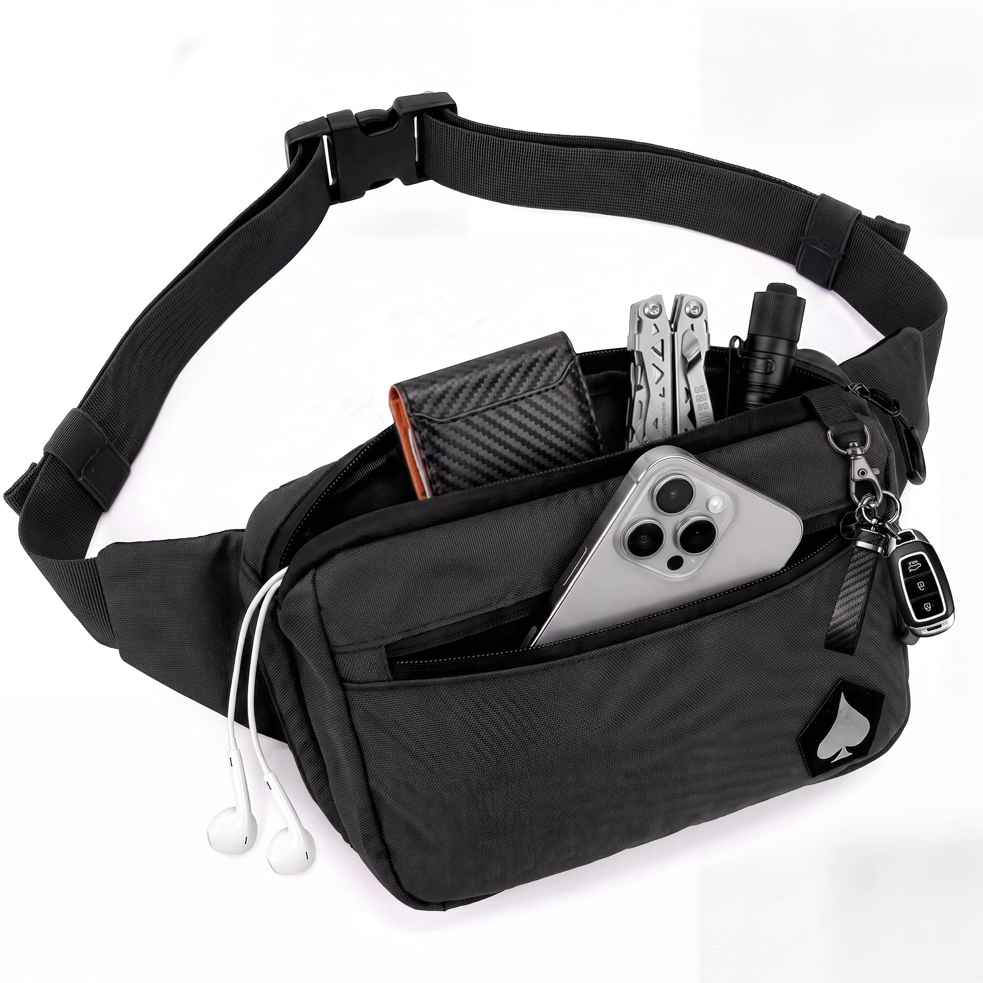 HighSpeedDaddy Tactical Fanny Pack – Waterproof Fanny Belt Bag Pack with Adjustable Waist - 500D Nylon with Quick-Access Pockets - Everyday EDC Pouch for Men &amp; Women - Black