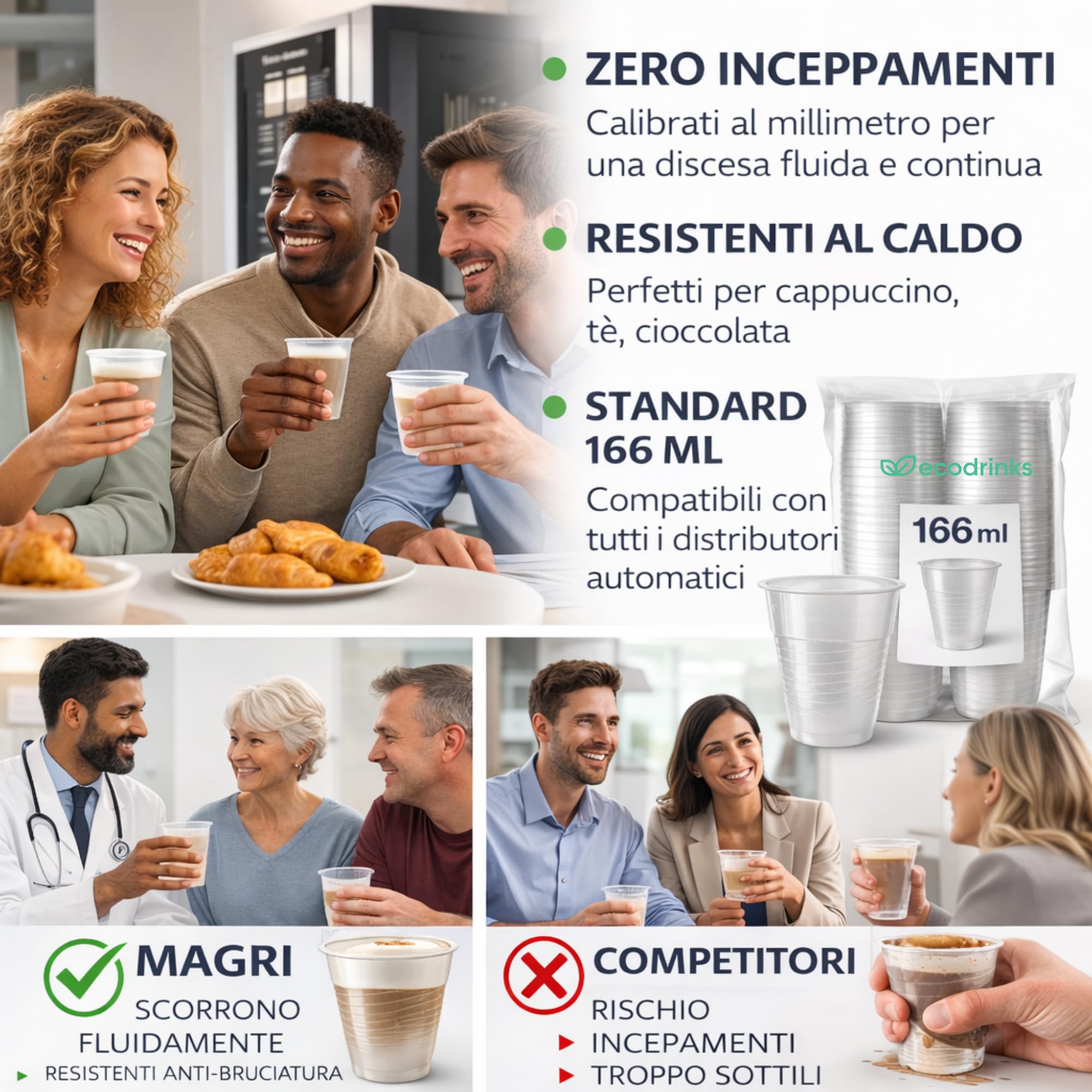 Bicchieri Caffe 166ml per Distributori Automatici - Resistenti e Anti-scottatura - Adatti a Acqua, Cappuccino, Tè e Cioccolata - Ideali Per Aziende, Sale Pausa ed Eventi (Traslucido, 1000 pz)