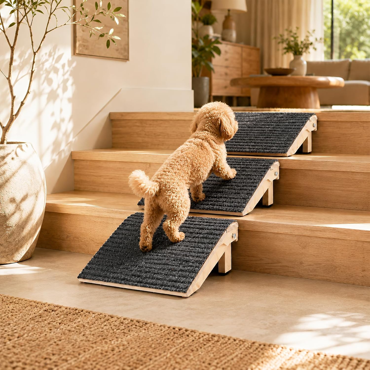 3 Pack Foldable Dog Ramp for Stairs – Anti-Slip Pet Steps for Small/Senior Dogs, Space-Saving Portable Indoor/Outdoor Dog Stairs for Sofa Car Bed, Joint-Friendly Ramp for Arthritic Pets