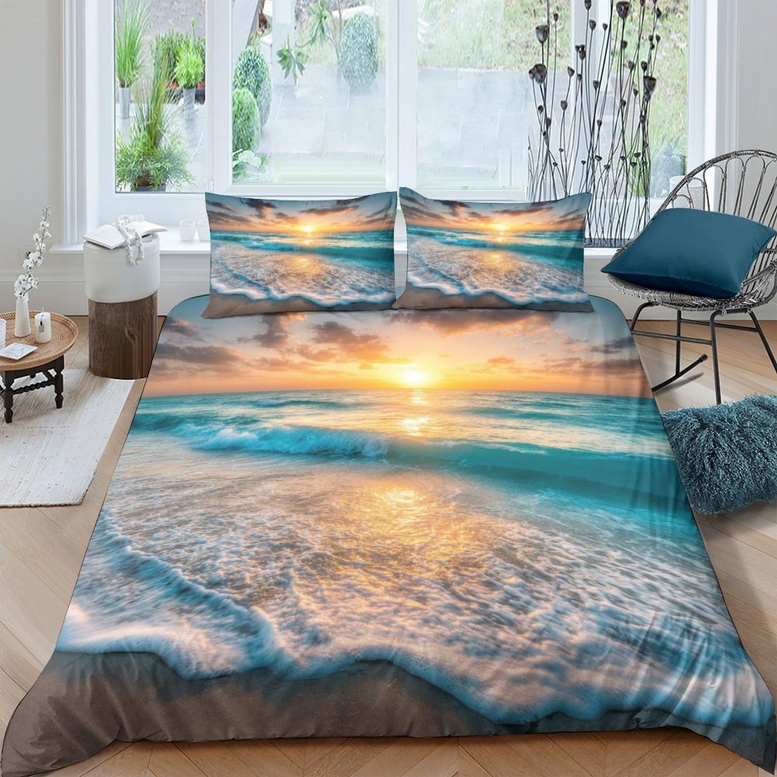 Ctjqhvkz Style-5 3D Printed Ocean Sunrise Fitted Sheet Microfiber Soft Beach Sunset Bed Cover For Bedroom Guest Room Mattress Decor Single（135X200cm）