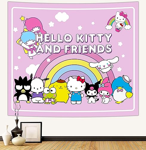 Miniatura 1 de SkyReach Tapiz de Hello Kitty y amigos, póster de Hello Kitty, decoración de habitación de Sanrio, suministros de fiesta kawaii, tapiz de decoración