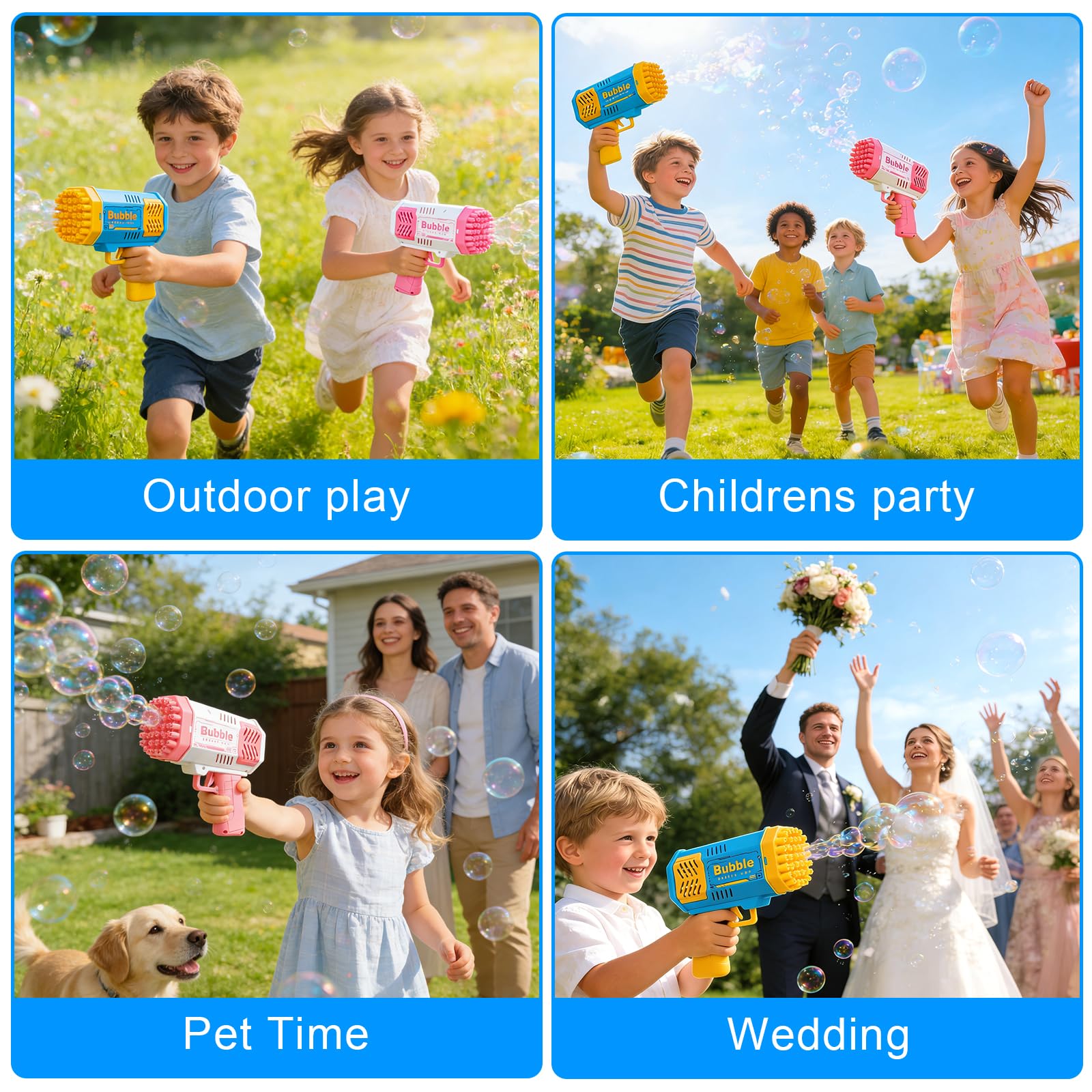 Pistola de Burbujas para Niños, Automática Máquina de Burbujas de Jabón 10000+ Pompas/Min, Máquina Automática de Burbujas Silencioso con Luces para Fiestas Verano Al Aire Libre Regalo Boda