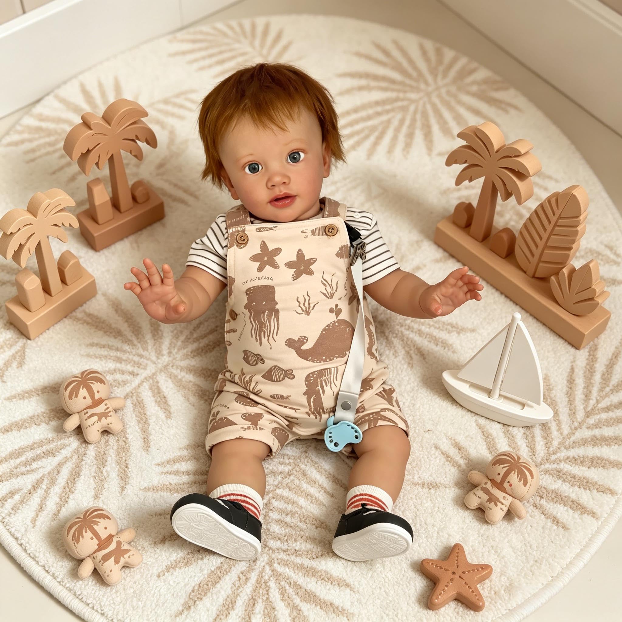 Reborn Kleinkind-Puppen Jungen, 66 cm, Realistische Reborn-Babypuppe, Weicher Stoffkörper, echt aussehende Babypuppe Braunes Haar Lebensechte Kleinkindpuppe Geschenke für Kinder