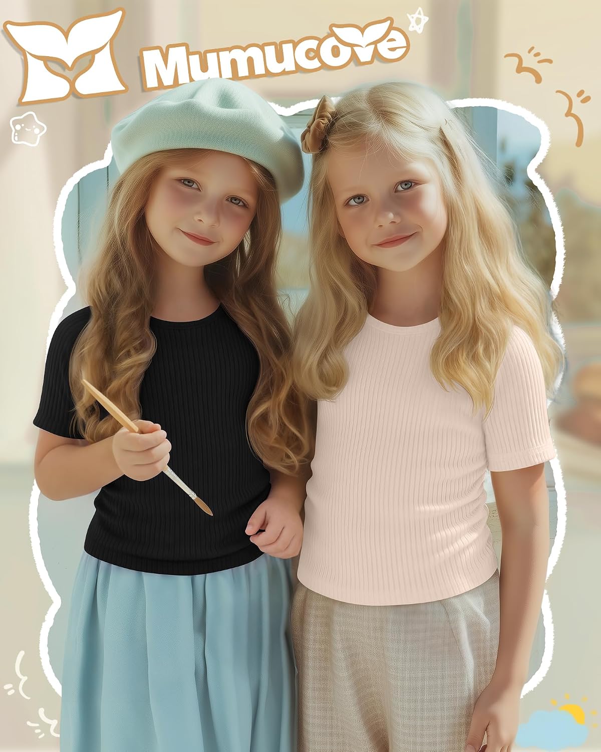 3 Pcs Toddler Girl Short Sleeve Shirts Infant Girls Ribbed T-Shirt Kids Side Ruched Tops Slim Fit Tee Size 18M-5T