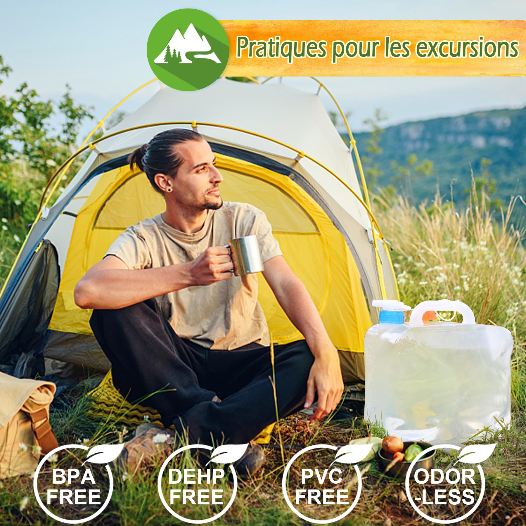 Bidon à Eau 20 litres Jerrican Extra Fort avec Bouchon Simple et Robinet Certifié Contact Alimentaire sans BPA