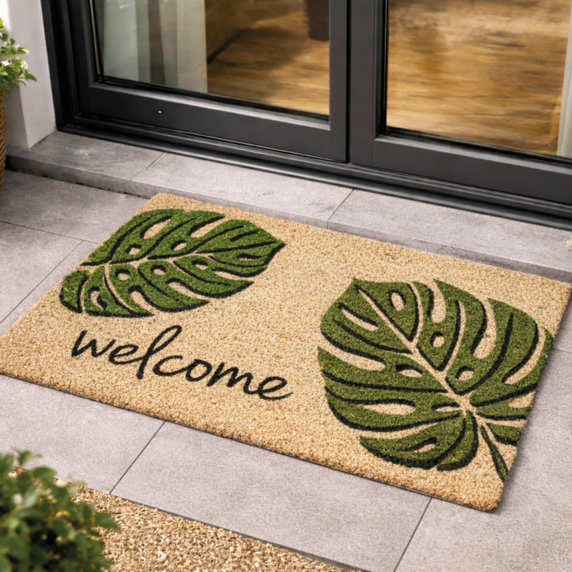 Relaxdays deurmat kokos Welcome met lavendel, kokosmat met bloemen, 40 x 60 cm, weerbestendig, antislip, natuur Relaxdays deurmat kokos Welcome met lavendel, kokosmat met bloemen, 40 x 60 cm, weerbestendig, antislip, natuur