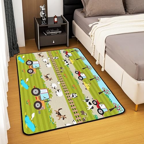 Miniatura 4 de jejeloiu Bonita alfombra de diseño de animales de granja, 3 x 5, alfombra de construcción para sala de estar, dormitorio, diseño de flores florales