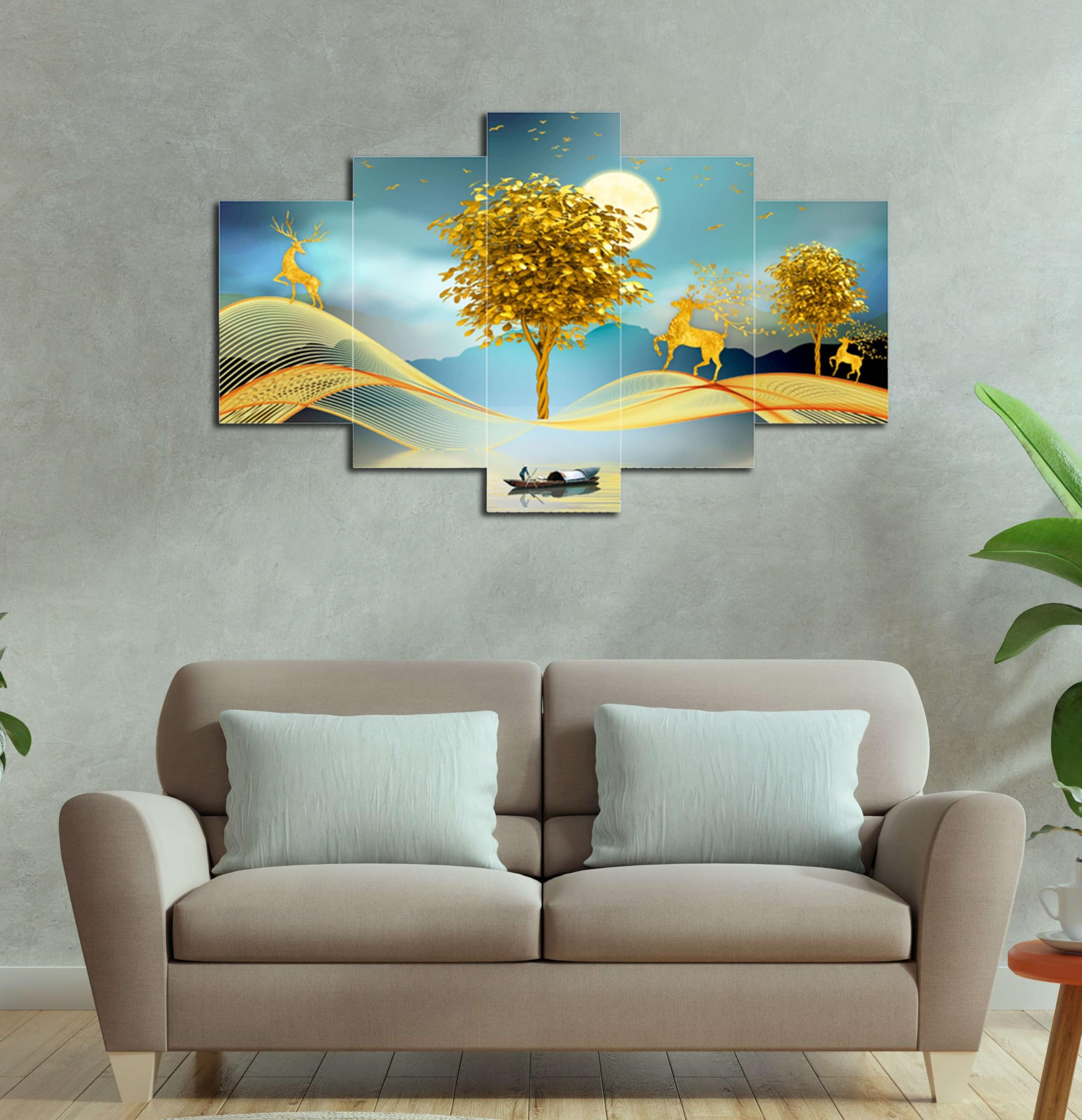 THE SHINING CRAFT Set of Five MDF Framed 3D Wall Painting for Home Decoration, Big Size Painting for Living Room, Bedroom (17x30 inches) 133