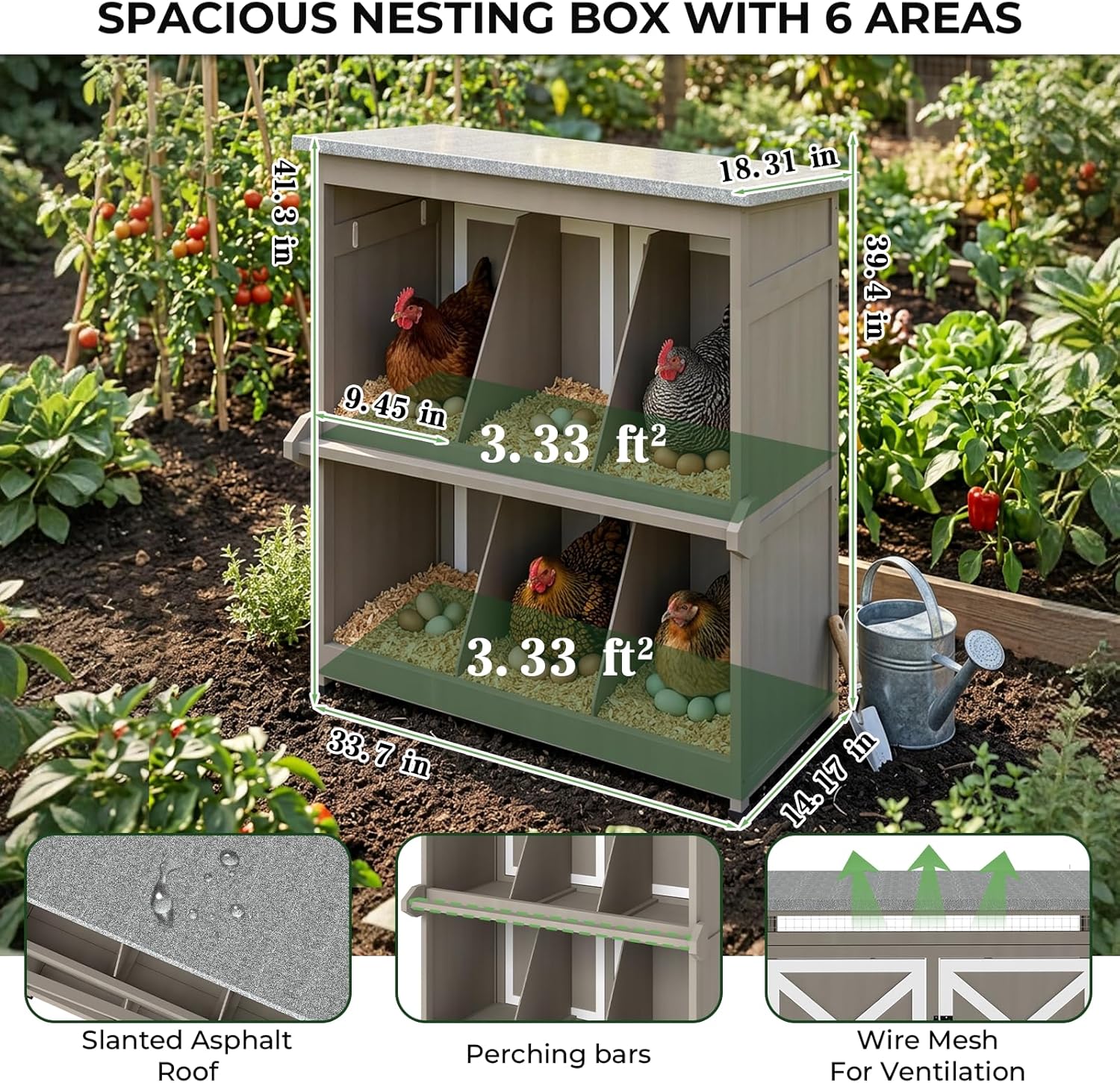 Gowoodhut Large Chicken Run with Nesting Boxes for 4-6 Chickens, Wooden-Framed Outdoor Chicken Coop with Reinforced Wire Mesh, Expandable Poultry Enclosure, Shade Cover & Perches, Grey