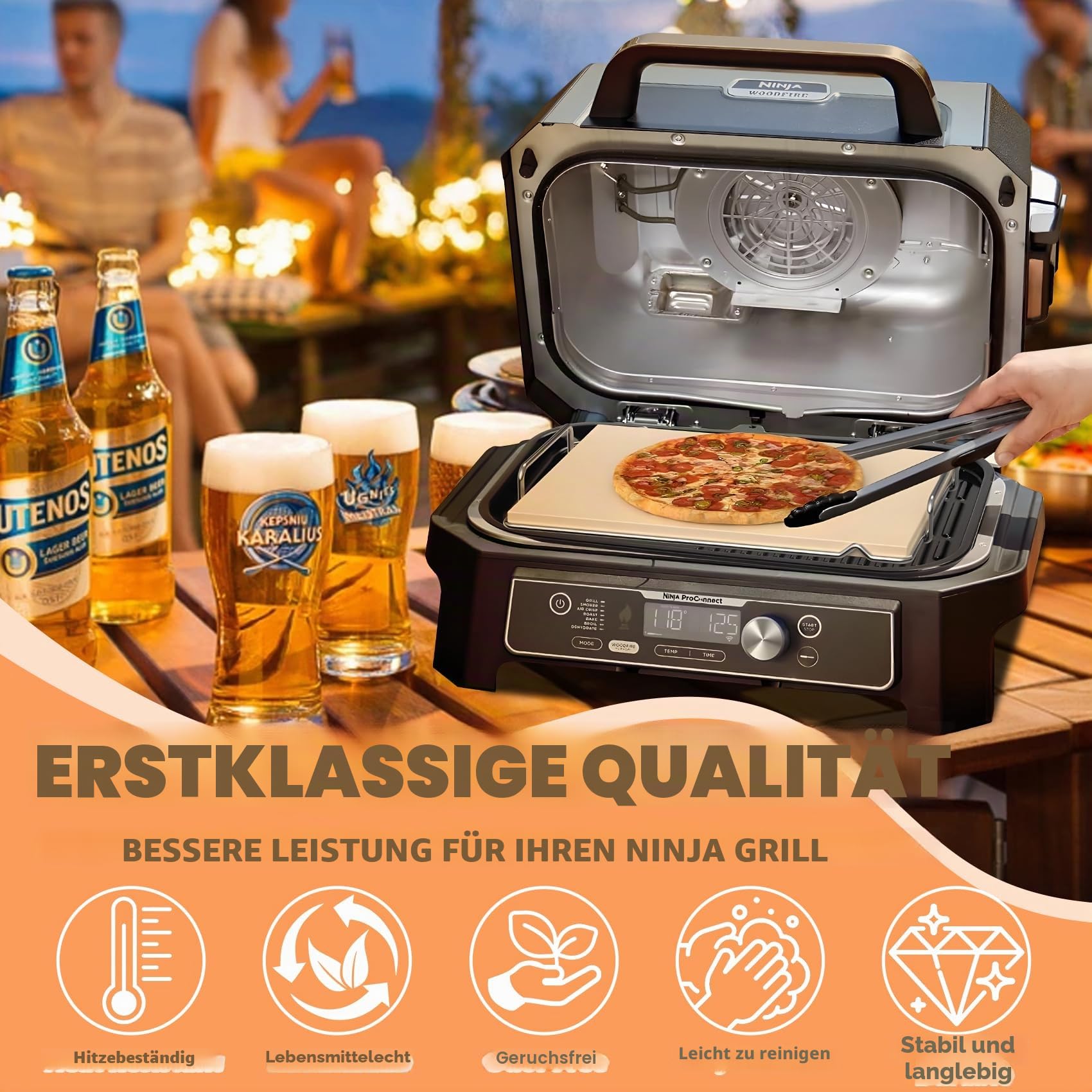 Pizzastein mit Gestell für Ninja Woodfire XL Grill OG800 OG900 Serie Zubehör, Woodfire Grill Pizzastein für Ninja OG951 OG850 OG952 Pro Connect XL Outdoor Grill Zubehör, Rechteck