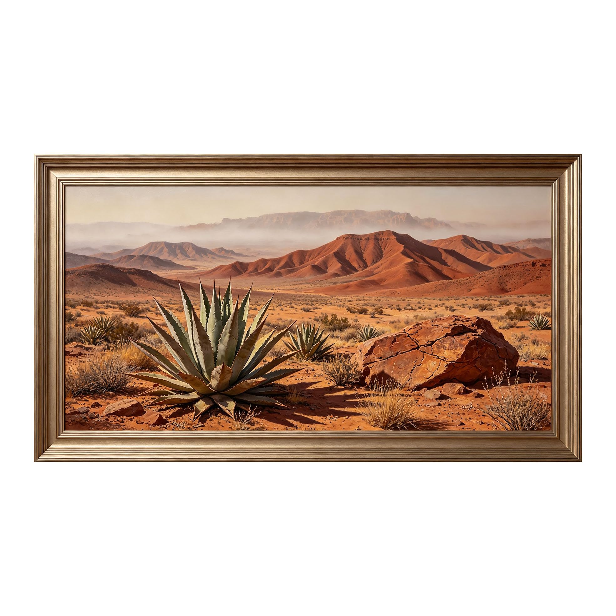 Yzpallescene 3D Framed Wall Art 50cm×100cm Desert Agave Mountain Landscape Southwestern Oil Painting Large Size SelfAdhesive Removable Wall Decor Prints Artwork for Living Room Bedroom Office