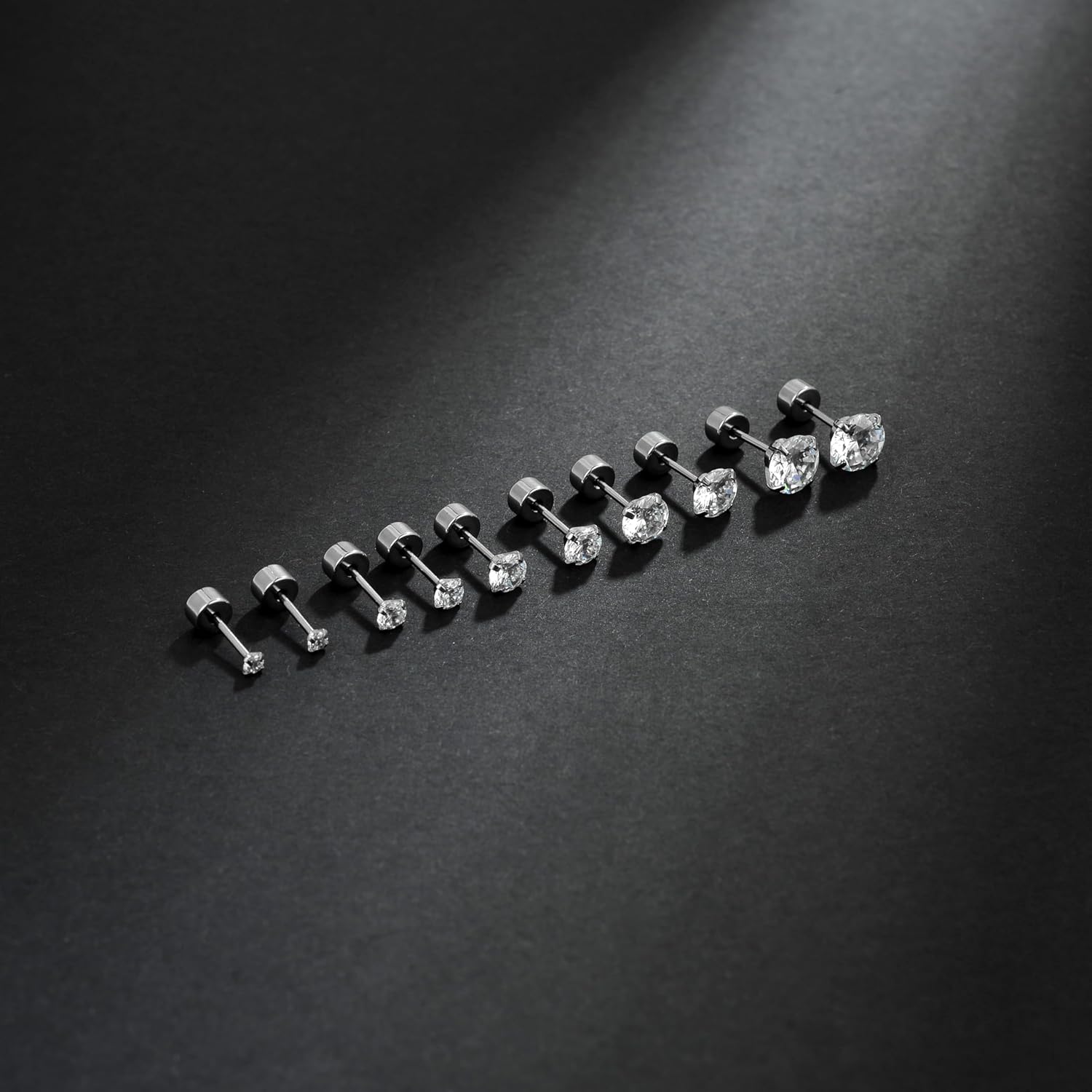 Tornito 5 Pairs 20G Titanium Threadless Flat Back Earrings Push-in Round Cubic Zirconia Earrings Studs Set Cartilage Earring Tragus Helix Piercing Jewelry For Men Women 2-6mm Silver Tone - Image 3