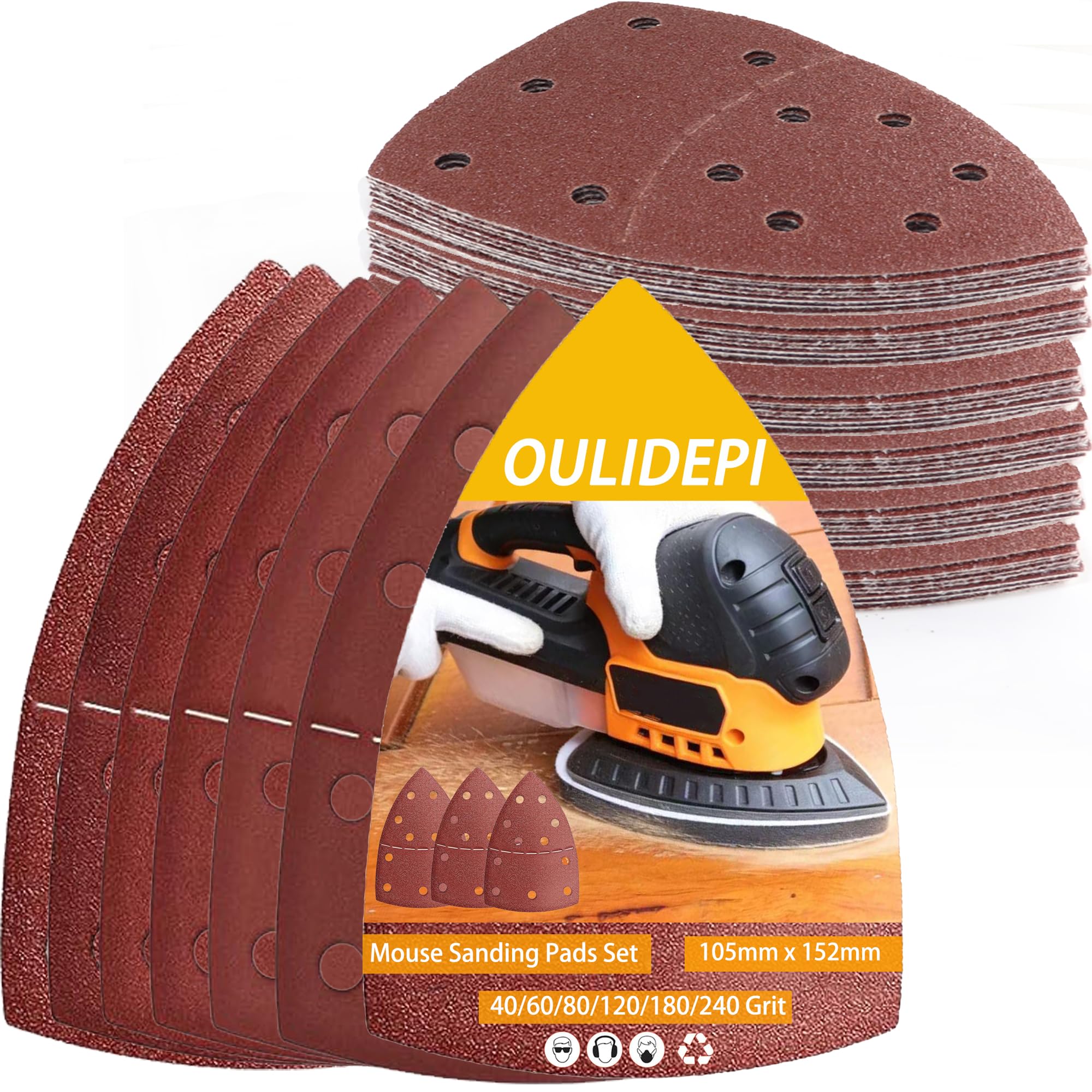 60pcs Mouse Sander Pads, Assorted Grit 40/60/80/120/180/240 Sanding Pads,11 Holes Hook and Loop Sandpaper for Electric Sander,Detail Multi Tool Sanding Pads for Bosch Sander Pads
