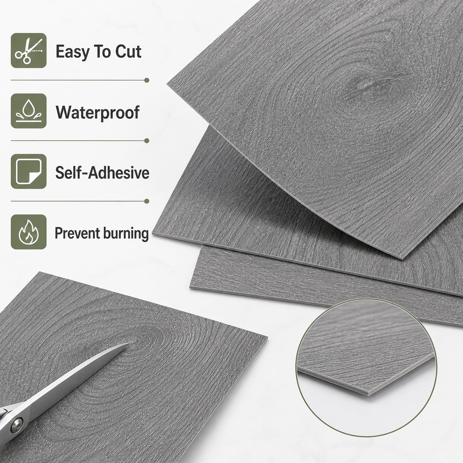 CYEER 80 piastrelle per pavimenti in vinile effetto legno, 30 x 15 cm, colore: grigio