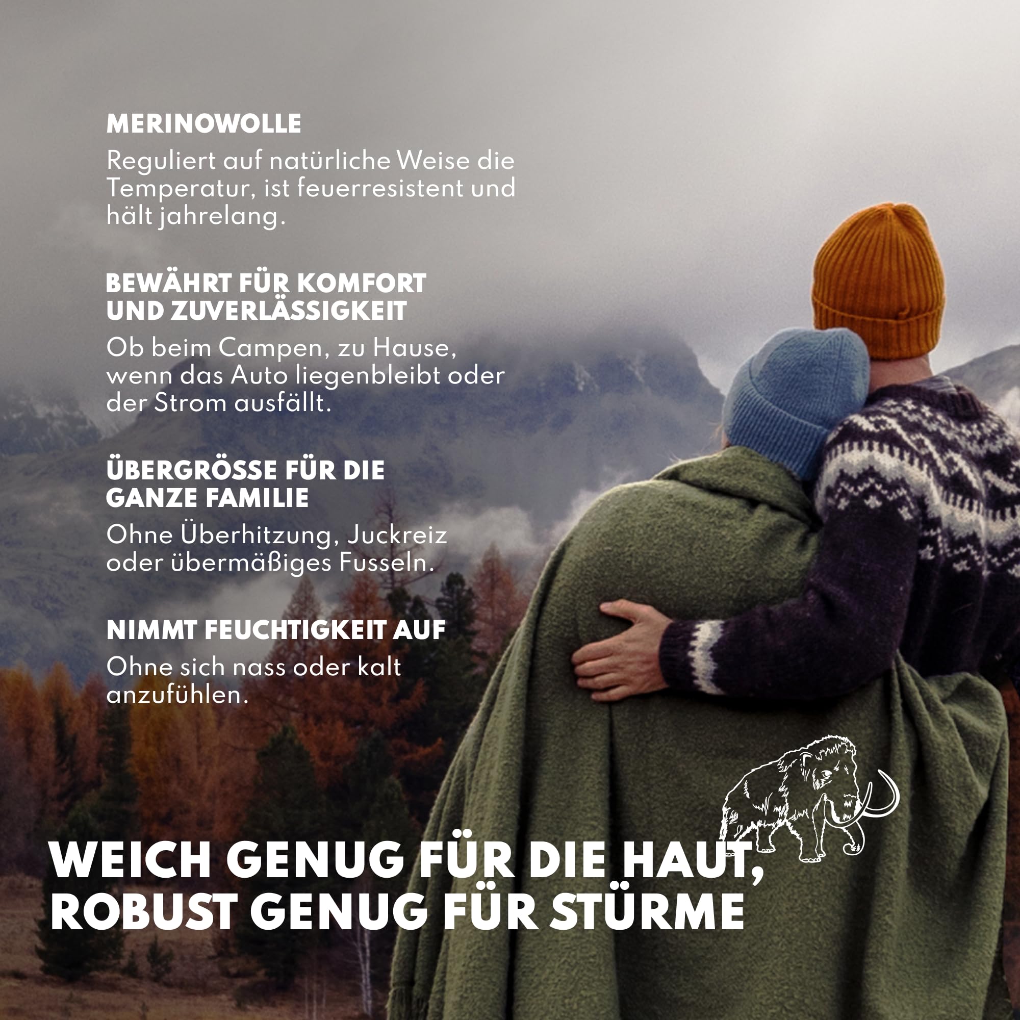 Wolly Mammoth 80% Wolle Decke - Sofa Kuscheldecke 167 x 230 cm Dicke Wärmedecke, Flauschige Wohndecke, Militärdecke, Wolldecke, Wärmende, Schwere Couchdecke, Draußen, Camping Rettungsdecke, Orange