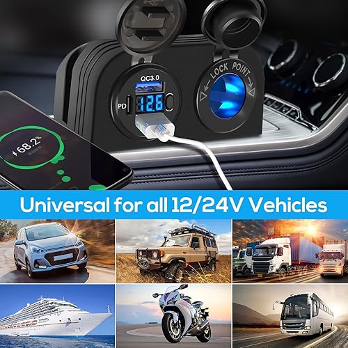 Miniatura 7 de Linkstyle Panel de tienda de campaña con enchufe USB, enchufe para encendedor de cigarrillos, doble 36 W QC3.0 USB A y puerto PD de 27 W con