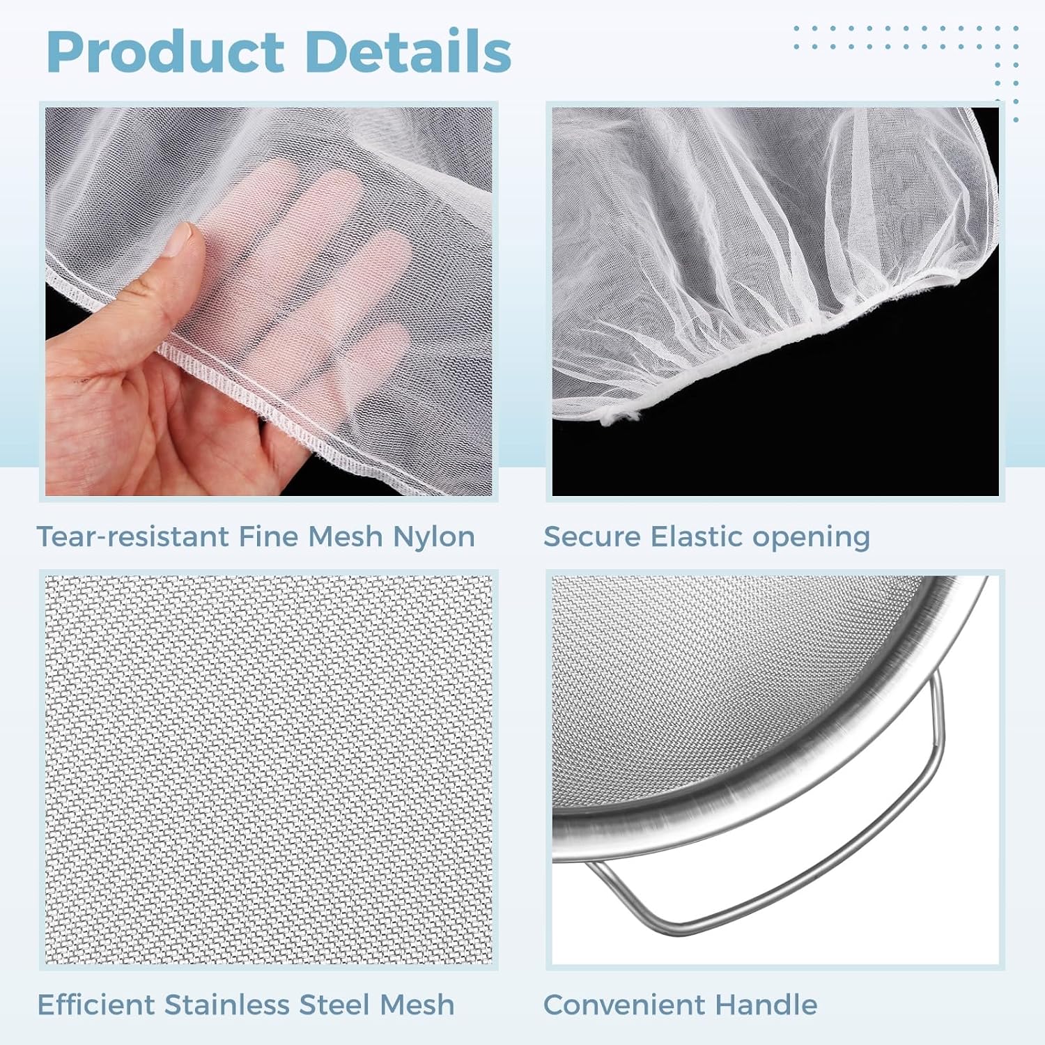 20 Pack Paint Strainer Kit for 5 Gallon Buckets, 2pcs 60 Mesh 304 Stainless Filters and 18pcs 250 Micron Paint Strainer Bags, Elastic-Top Reusable for Sprayers Honey Homebrewing Oil