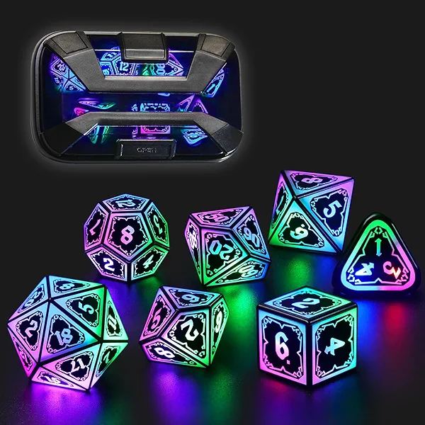 FONVGOGO Light Up Dice Set D and D for Dungeons and Dragons 4 in 1 Color, Cool LED DND Dice with Charging Box Rechargeable Polyhedral Role Playing Dice for DND Gifts RPG (Astral Shard Mixed Colors)