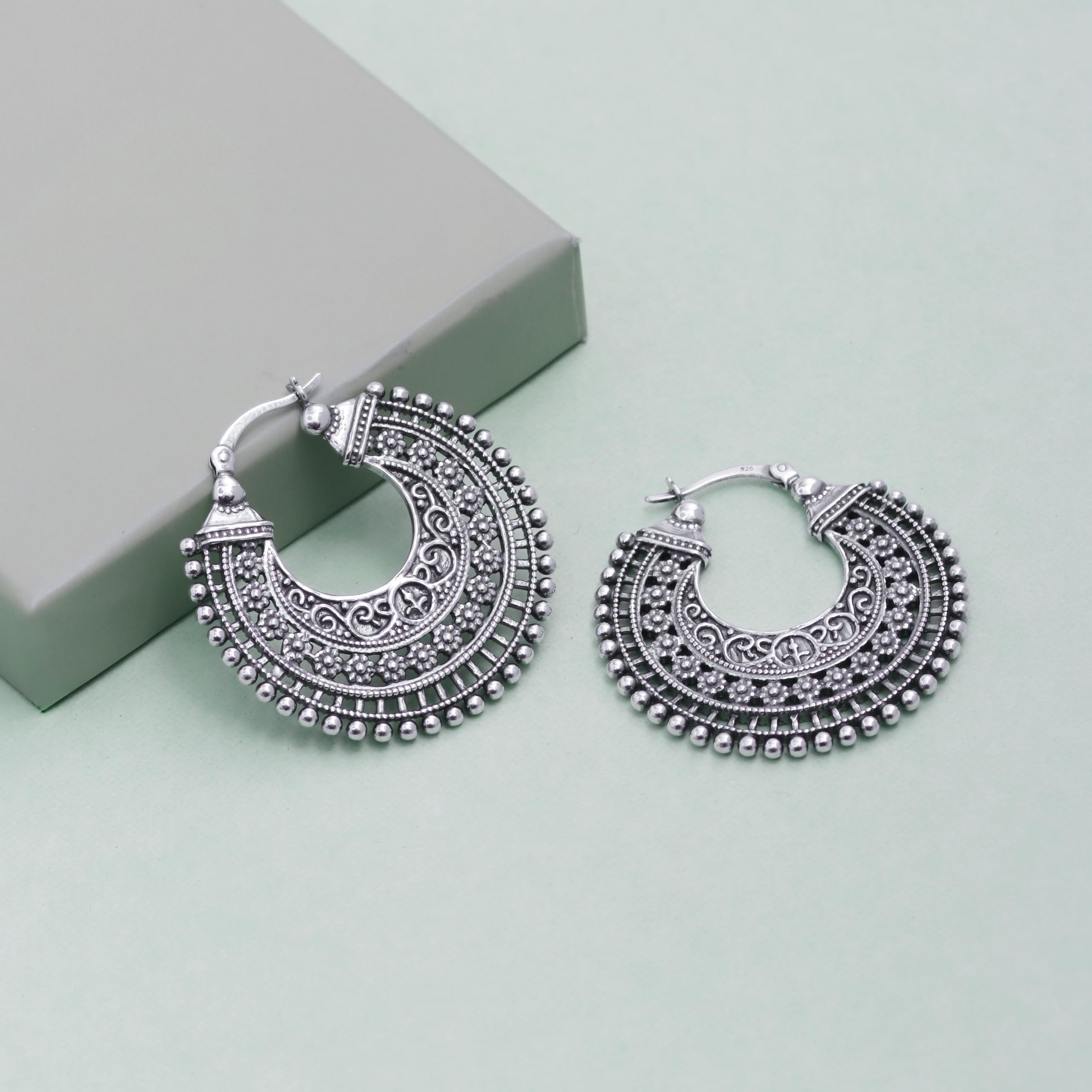 LeCalla Aros de Plata Esterlina 925 | Aros Pequeños Inspirados en Italia con Filigrana | Joyería Antiguo Oxidada Liviana con Cierre Click-Top | Aros de Filigrana Gruesos Pequeños para Mujeres