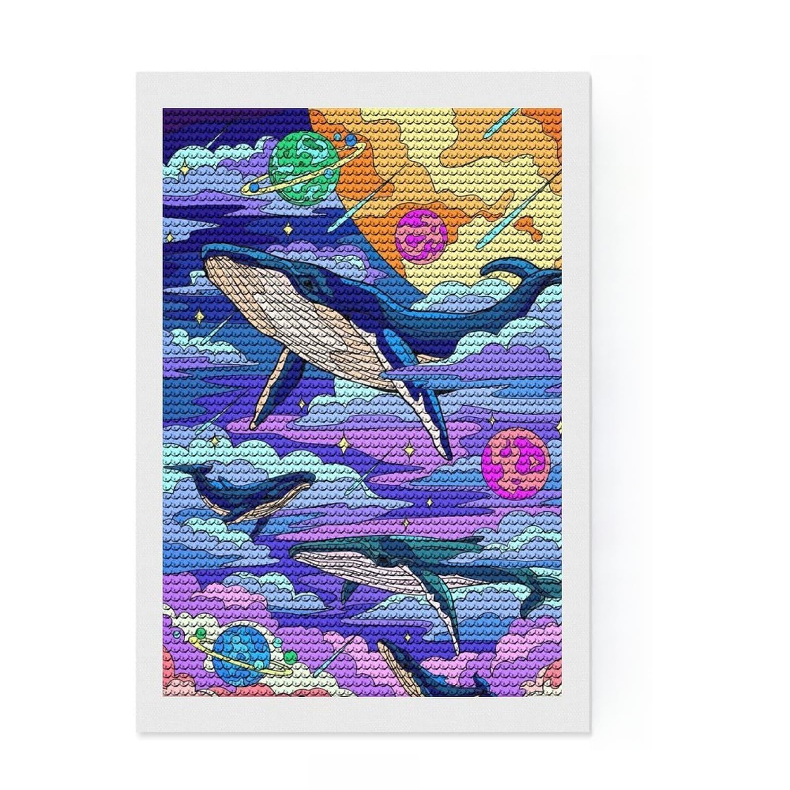 Junmoney Whales Space Animal Diamond Style Art Kit 8"x12", Farmhouse Decor, Relaxing DIY, with Tool Kit, Thoughtful Present, DIY
