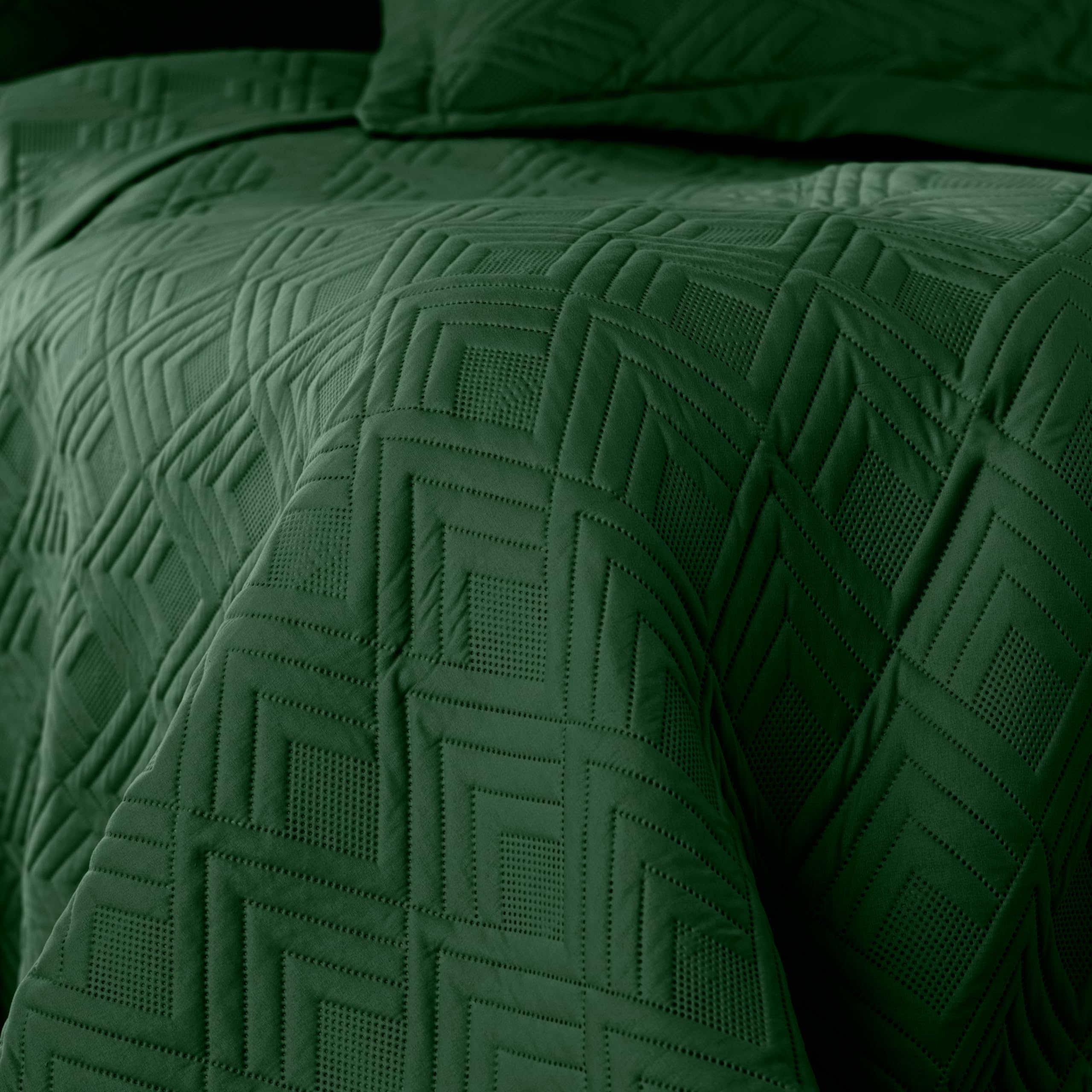 AmeliaHome Copriletto 240 x 260 cm double face Ultrasonic Trapuntatura Poliestere Ophelia Verde Scuro