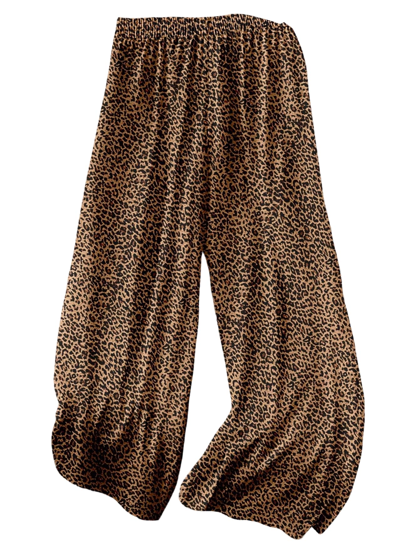 Womens Plus Size Cheetah Wide Leg Pants Elastic Waist Y2K Long Trousers with Pockets