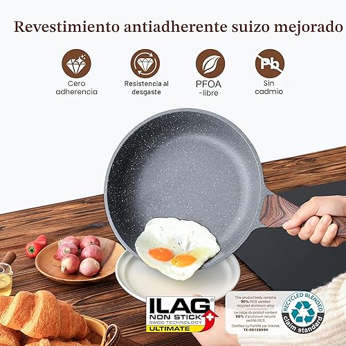 Miniatura 2 de SENSARTE Sartén Antiadherente para Freír, Sartén para Tortilla con Revestimiento de Granito Suizo, Sartén de Chef de Piedra Saludable, Libre de PFOA