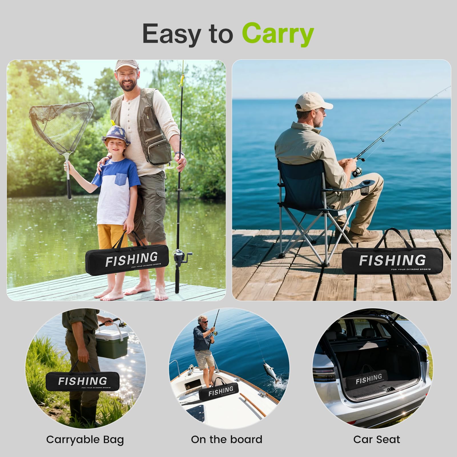 Lomffy Teleskop Angelruten und Rollen Kombi Set, 1.8M Angel Spinnruten Rollen Kombi Set mit Netto Kohlefaser Angelrute mit Tragetasche Angelrute Set mit Rolle Angelzubehör für Salzwasser Süßwasser