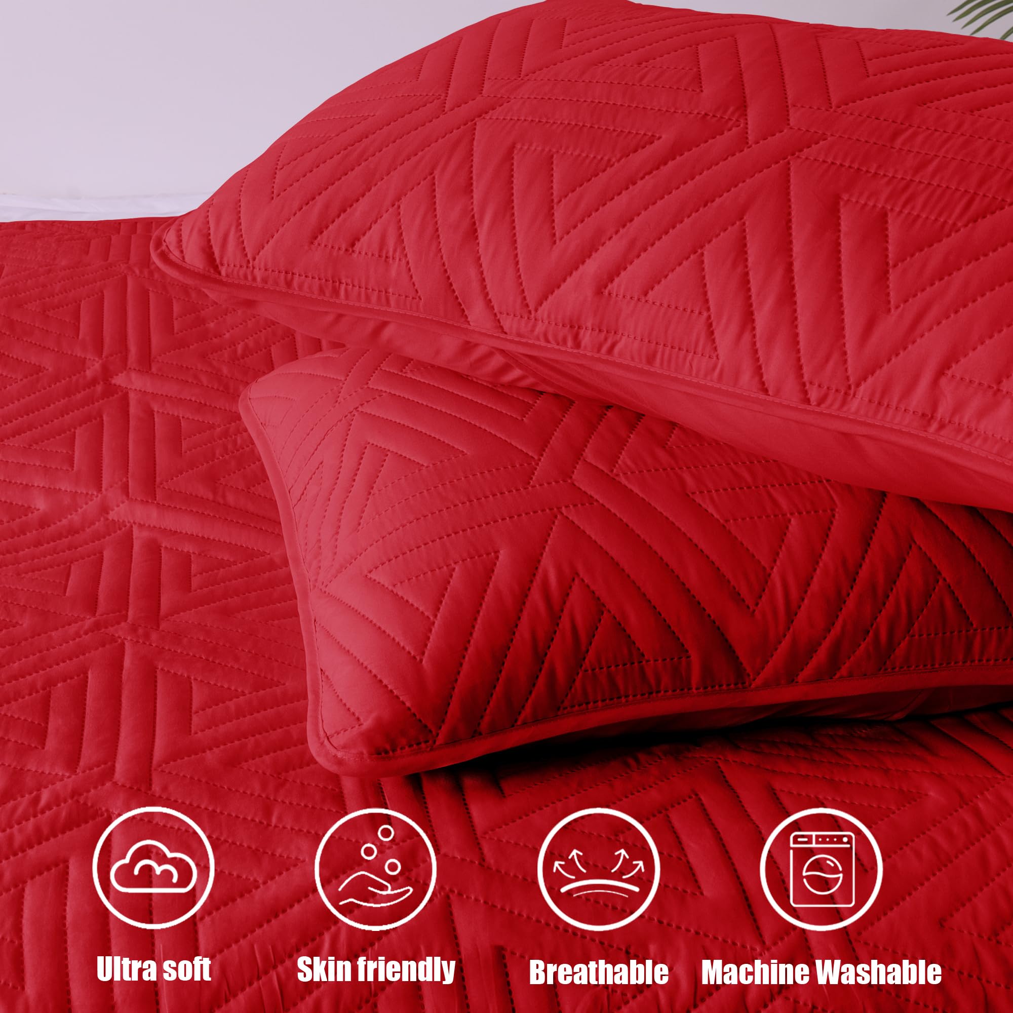 Whale Flotilla Soft Twin Size Quilt Set for All Seasons, 2-Piece Ultrasonic Geometric Quilts Bedding Set, Lightweight Reversible Bedspread, Coverlet, Bed Cover with Pillow Sham, Red