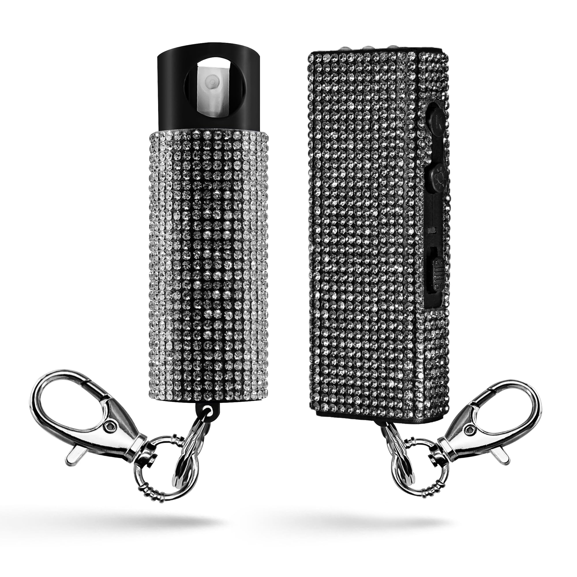 Guard Dog Security Bling It On Stun Gun and Pepper Spray for Self Defense, Fashionable Self-Defense Keychain Set for Women, Glow-in-The-Dark Actuator, 16-Ft Range, USB Rechargeable (Black)