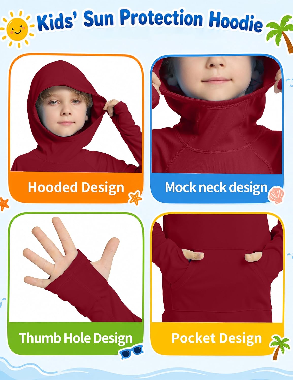 Roadbox Boys UPF 50+ Hooded Fishing Shirt Long Sleeve Kids Sun Hoodie image 5