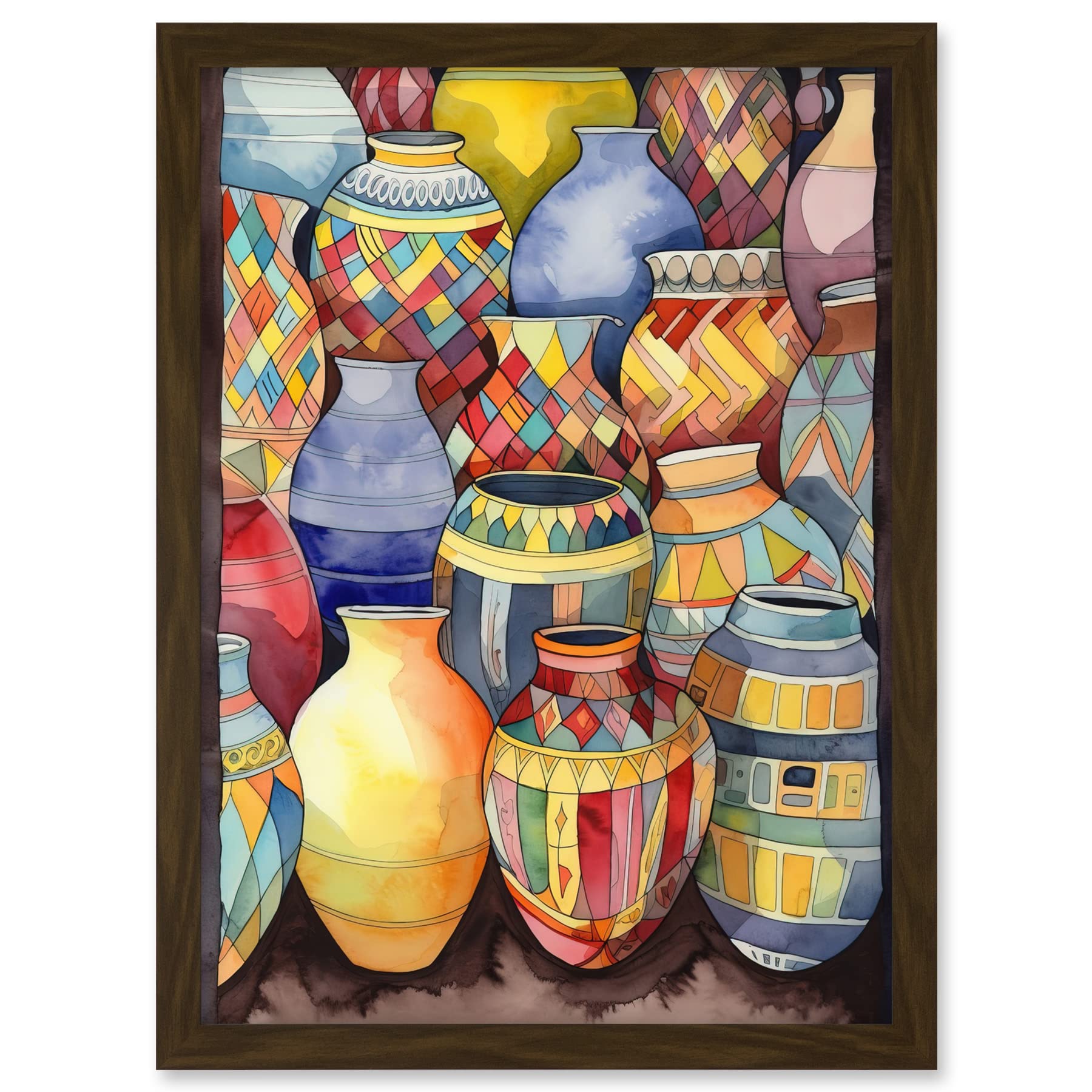 Artery8 Glazed Ceramic Pot Vases Folk Art Artwork Framed A3 Wall Art Print