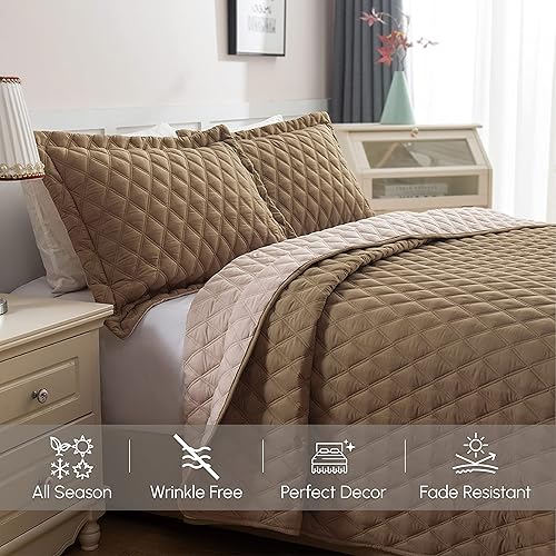 Miniatura 7 de Elegant Comfort Juego de colcha reversible acolchada de 3 piezas con fundas de almohada, exquisitas costuras de diamante para todas las estaciones,