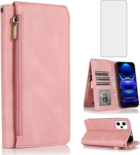 Miniatura 8 de Compatible con Xiaomi Redmi Note 12 Pro PlusPro+ 5G Wallet Case Protector de pantalla y cremallera Funda de cuero retro Flip Cover Titular de la
