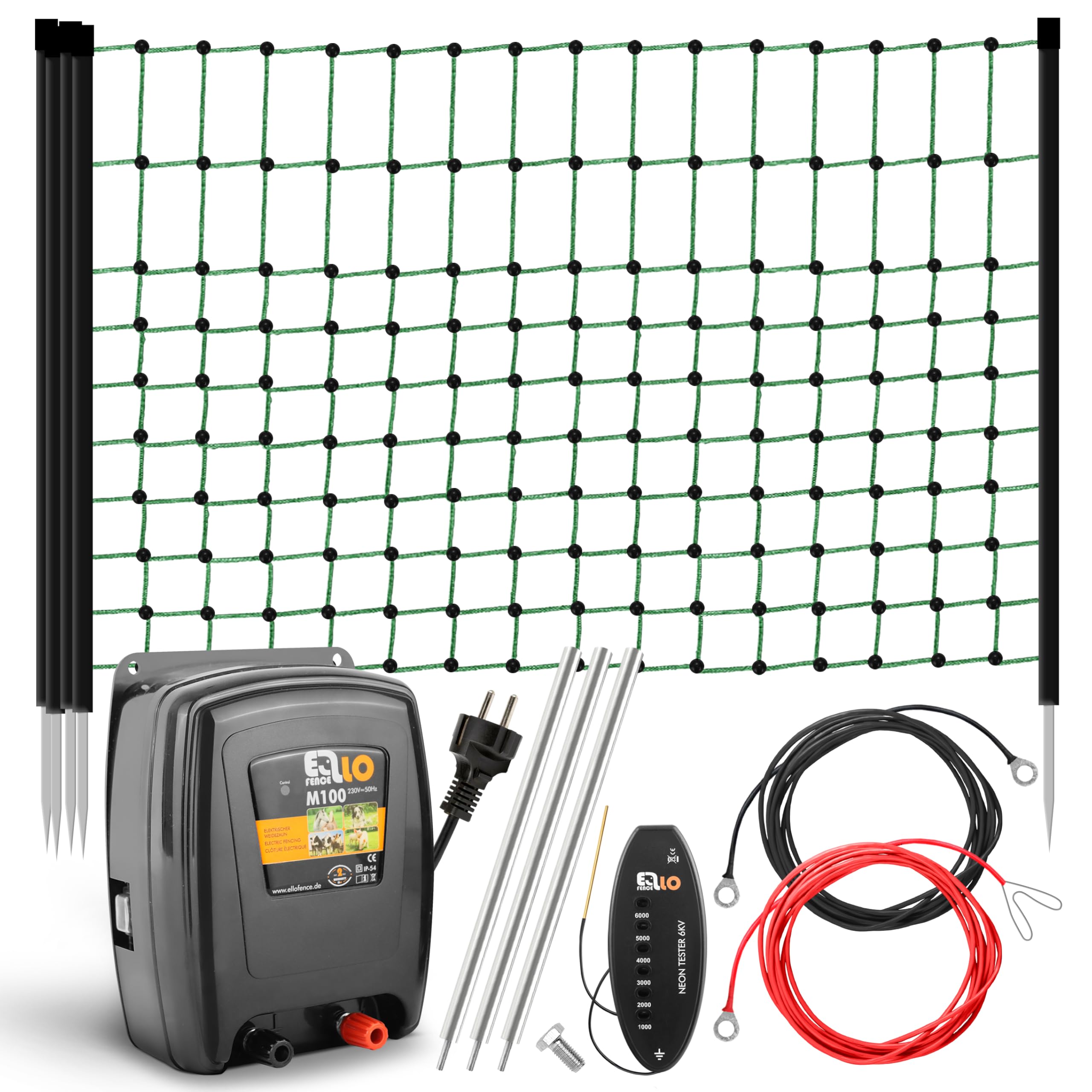 Weidezaun Kleintier Set - Robustes 230V Weidezaungerät, 25m elektrifizierbares Netz, Erdung & Zaunprüfer - Mobiles Komplettset für Hühner, Kaninchen &, Hunde