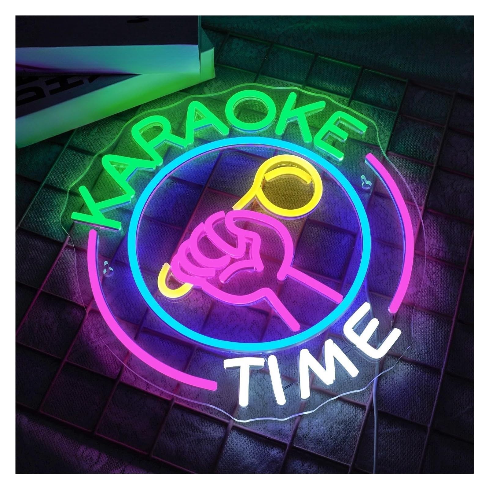 Wiszące neony artystyczne Czas Karaoke Neon Światło LED Pokój Z Muzyką Na Żywo Artystyczna Dekoracja Na Imprezę Klub Nocny Studio KTV Możliwość Przyciemniania Kinkiet 32cm×34cm