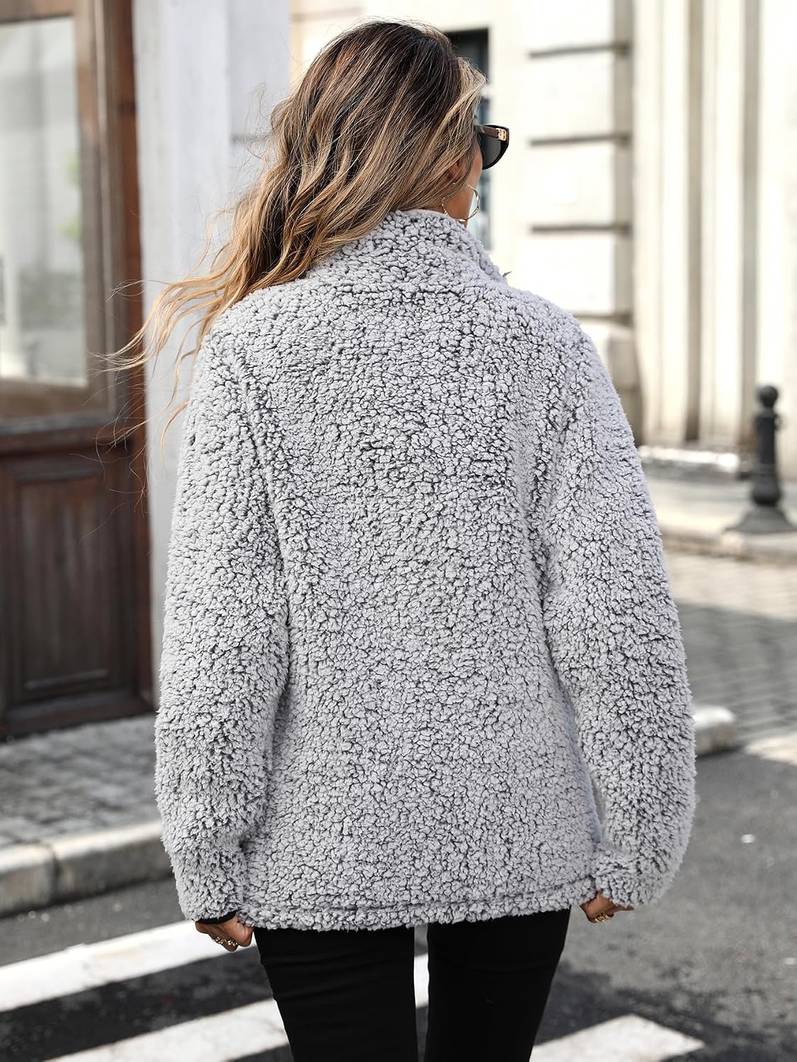 Women's Sherpa Fleece Jacket Full Zip Stand Collar Winter Coat