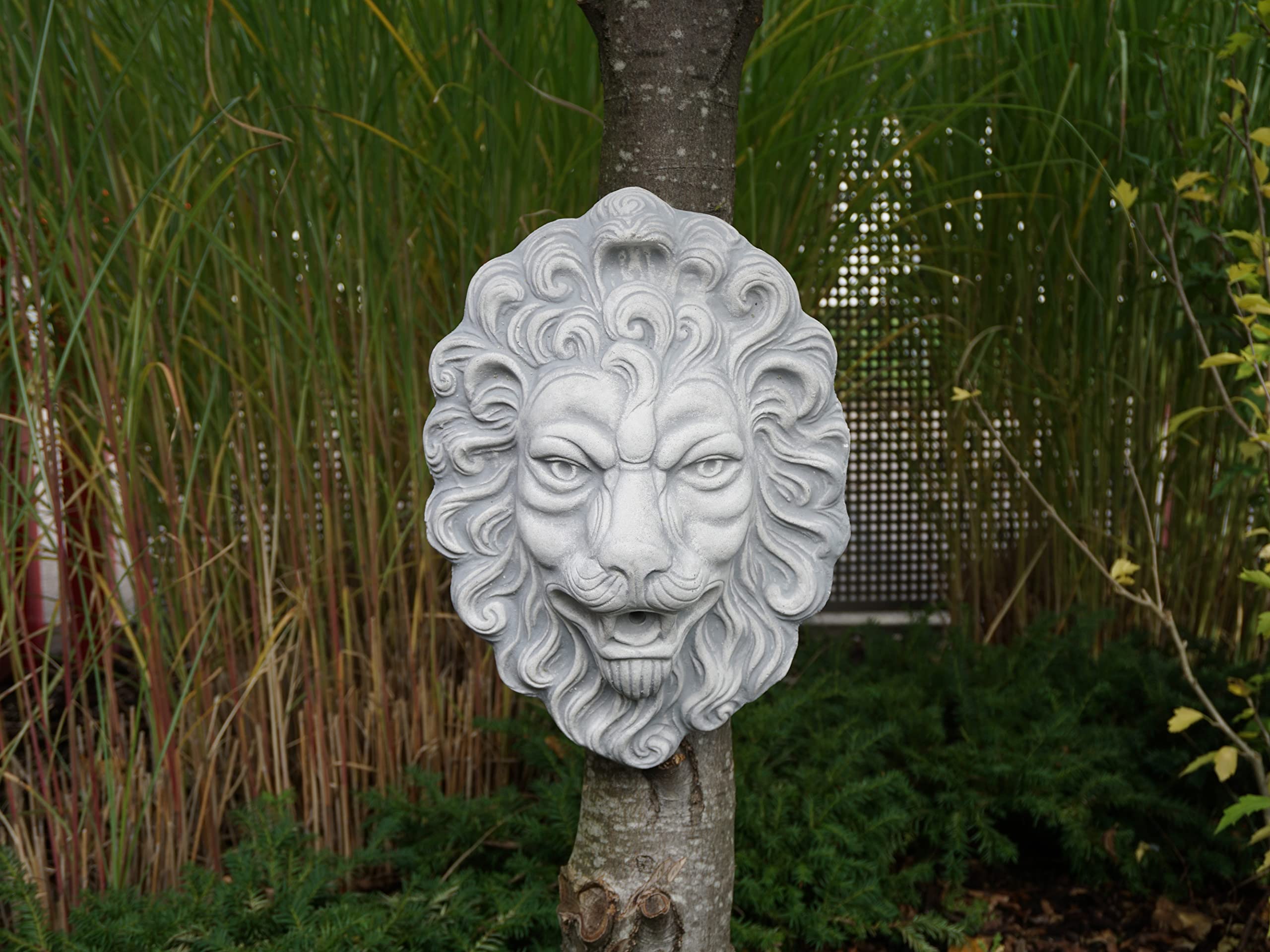 gartendekoparadies.de Wanddeko Löwenkopf, Steinfigur, H. 42 cm, 10 kg, Grau, frostsicher aus Steinguss für Außenbereich